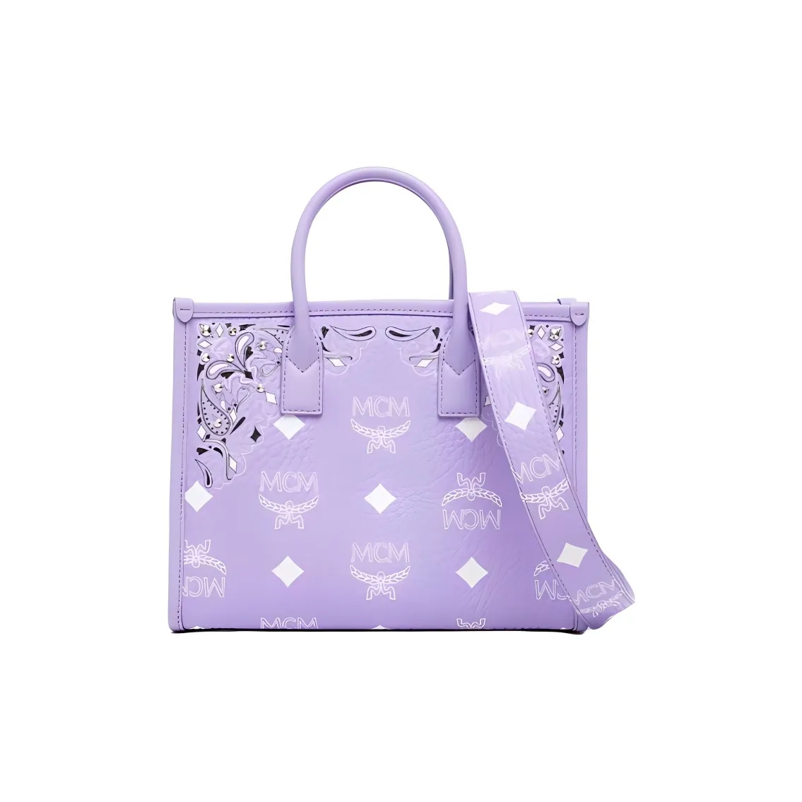 MCM München Canvas With Leather Trim Tote Bag, Shopping Bag, Handbag Trumpets Women's Purple