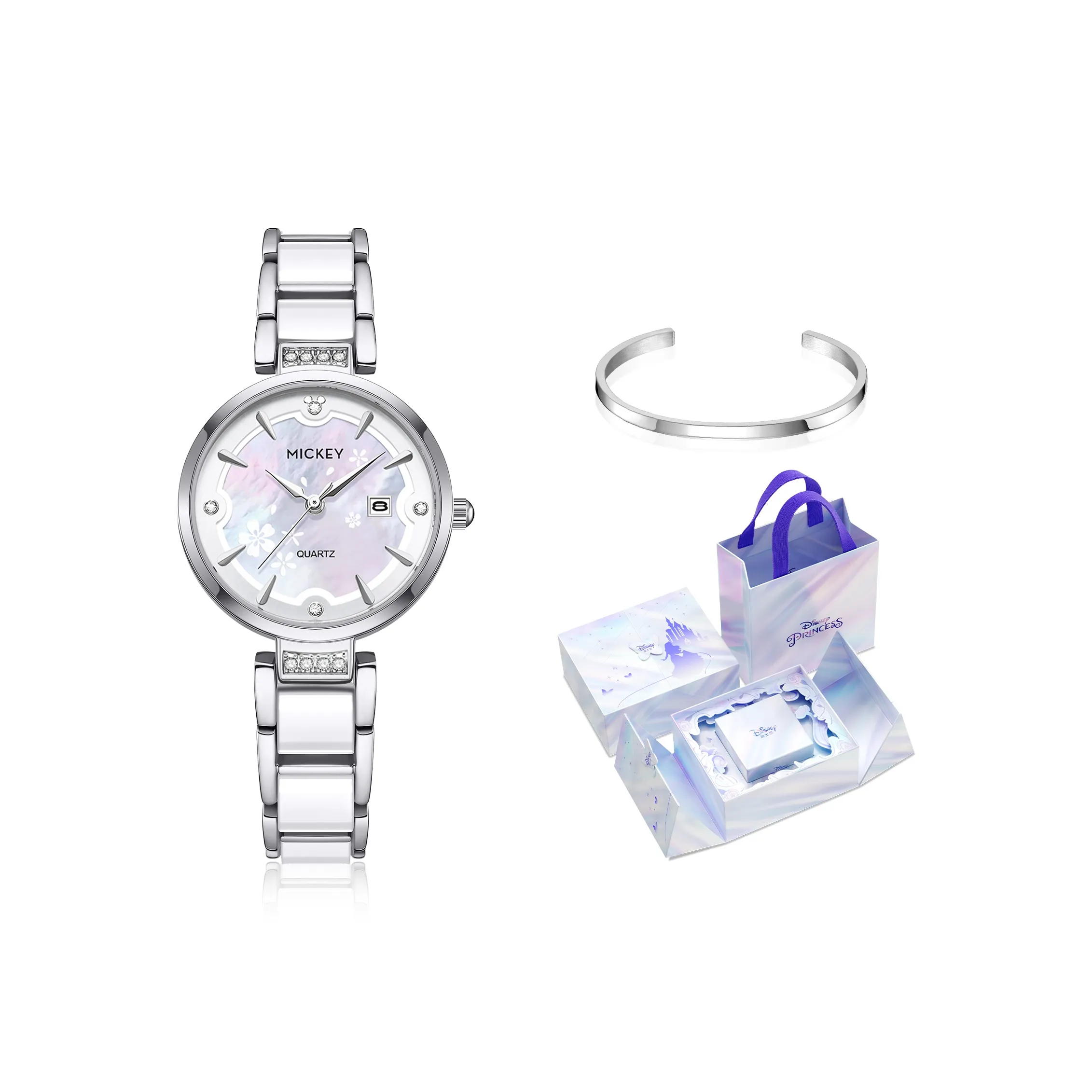 Disney Princess Кварцевый механизм нержавеющая сталь ремешок женские часы жемчужная раковина цвет циферблат