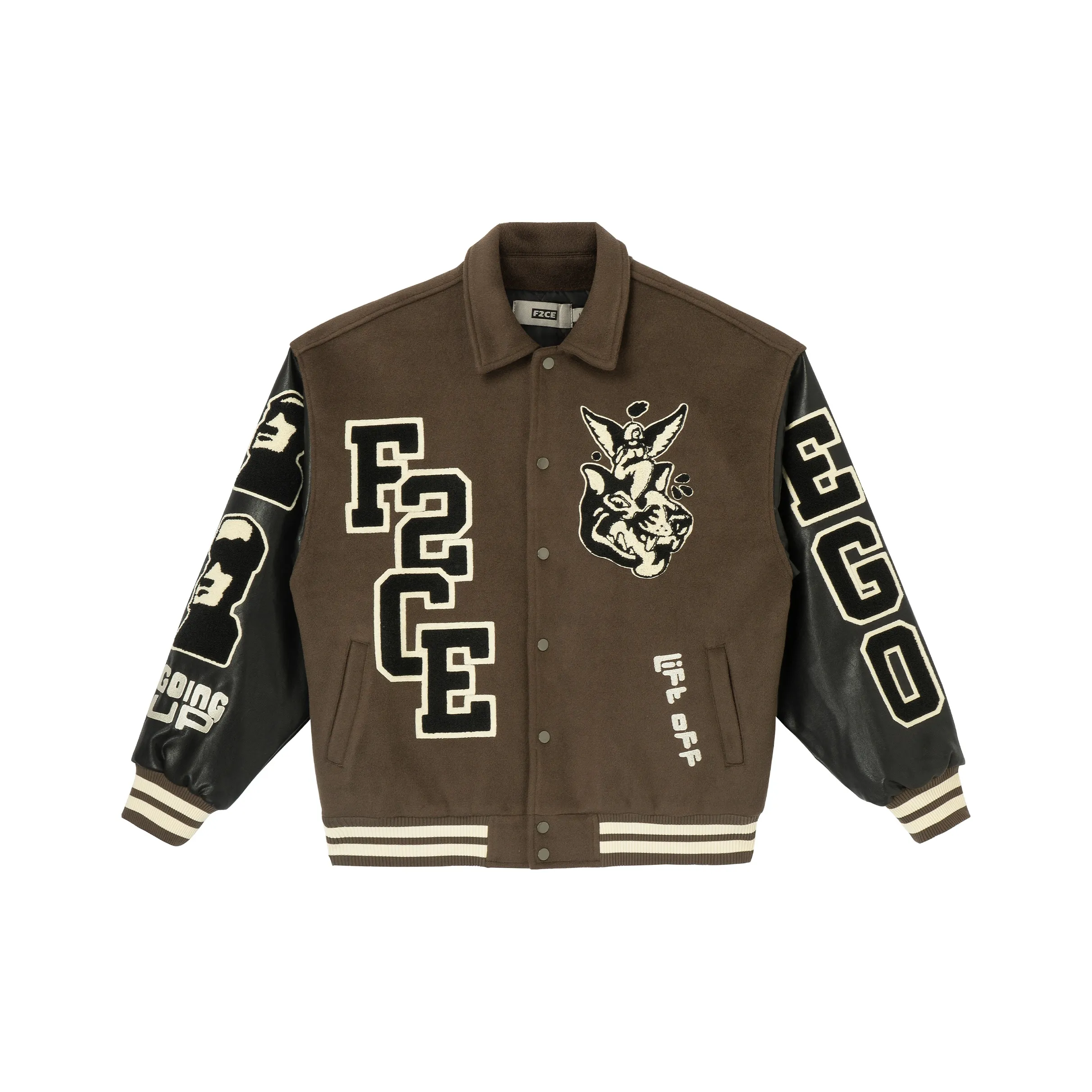 FIRE 2 COLD EGO FW22 Thickened Baseball Jacket Spring And Autumn Unisex Dark Brown