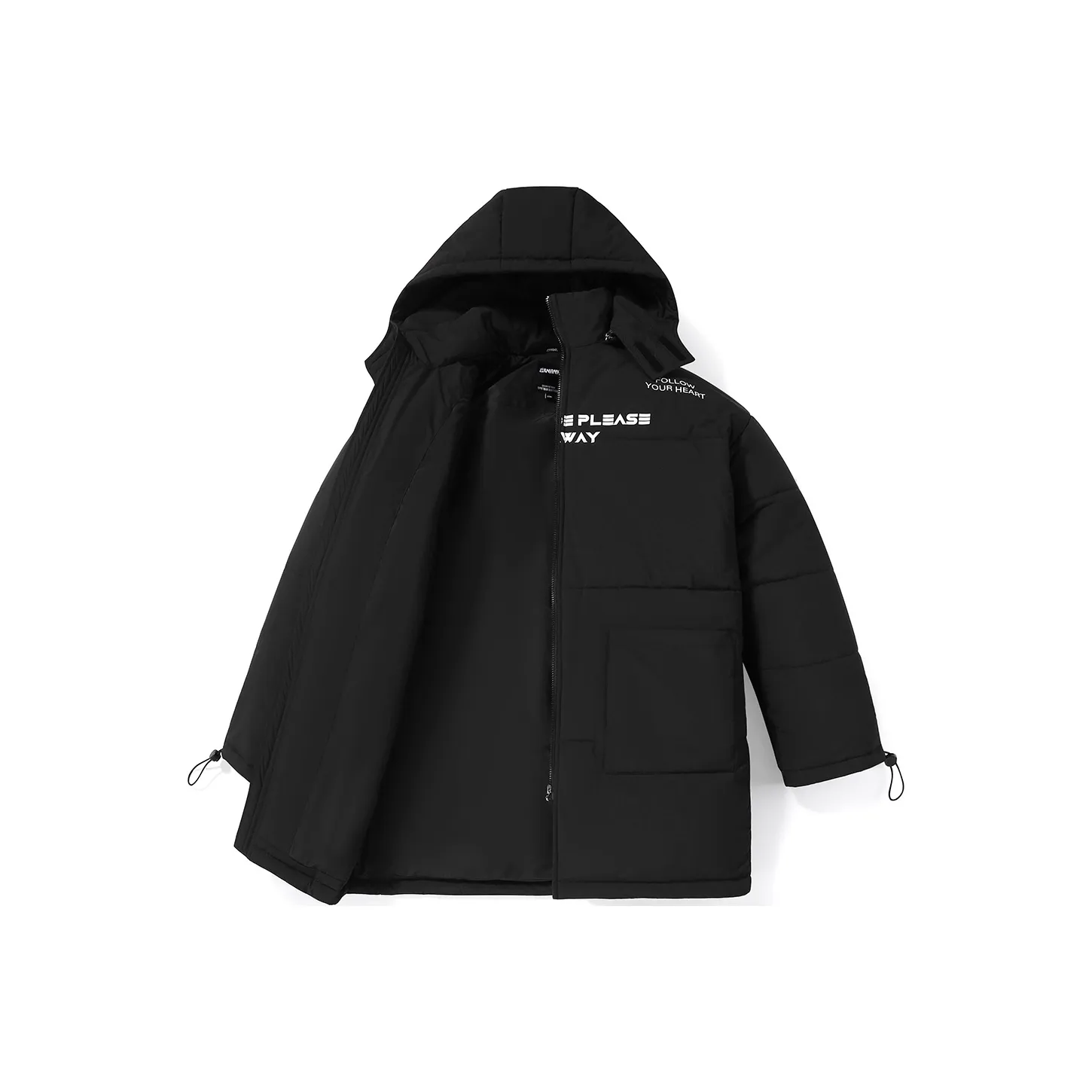 GENANX Letter Detachable Hood Loose Fit Mid Length Puffer Jacket Unisex