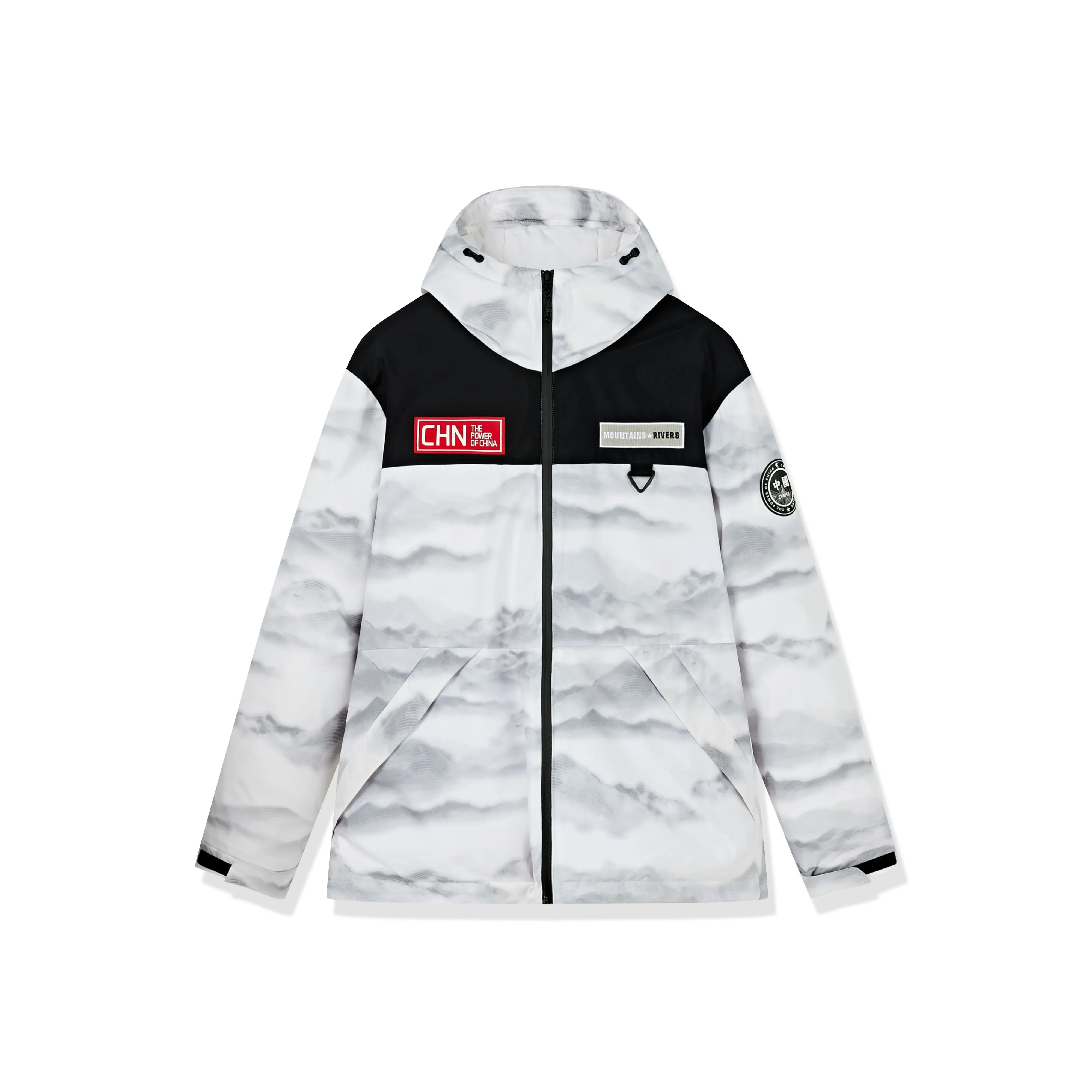 QIAODAN Down Jackets Men's Snow Mountains Print/Black