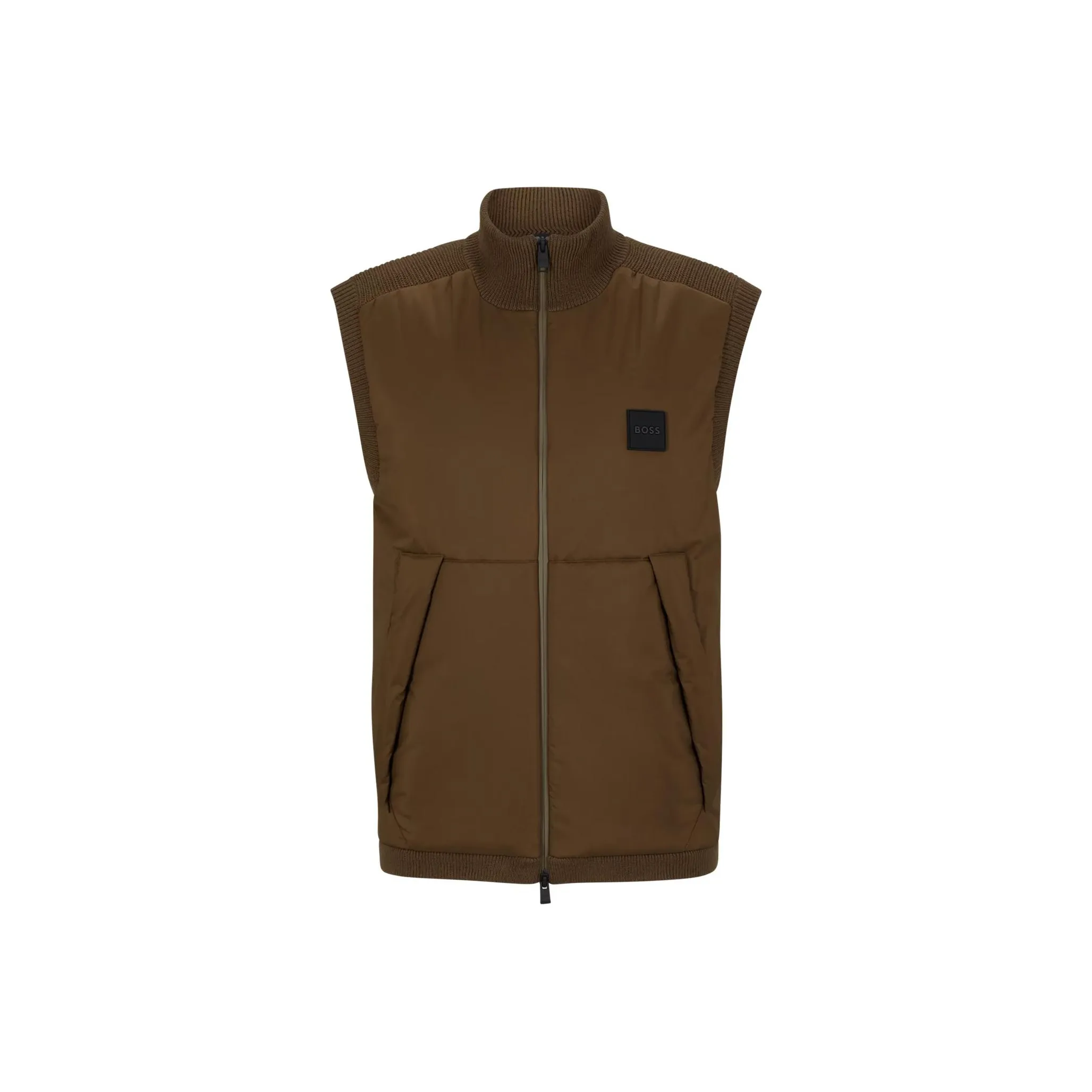 HUGO BOSS Regular Fit Gilet With Logo Patch Vest Men's Brown