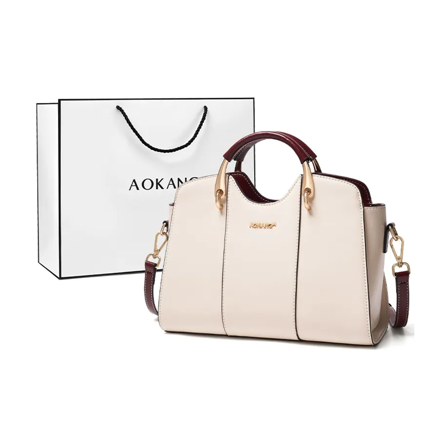 AOKANG Cow Leather Mom Bag Shoulder Bag Tote Handbag Tote Crossbody Bag Regular Women's Nappuri Apricot/Hepburn Black