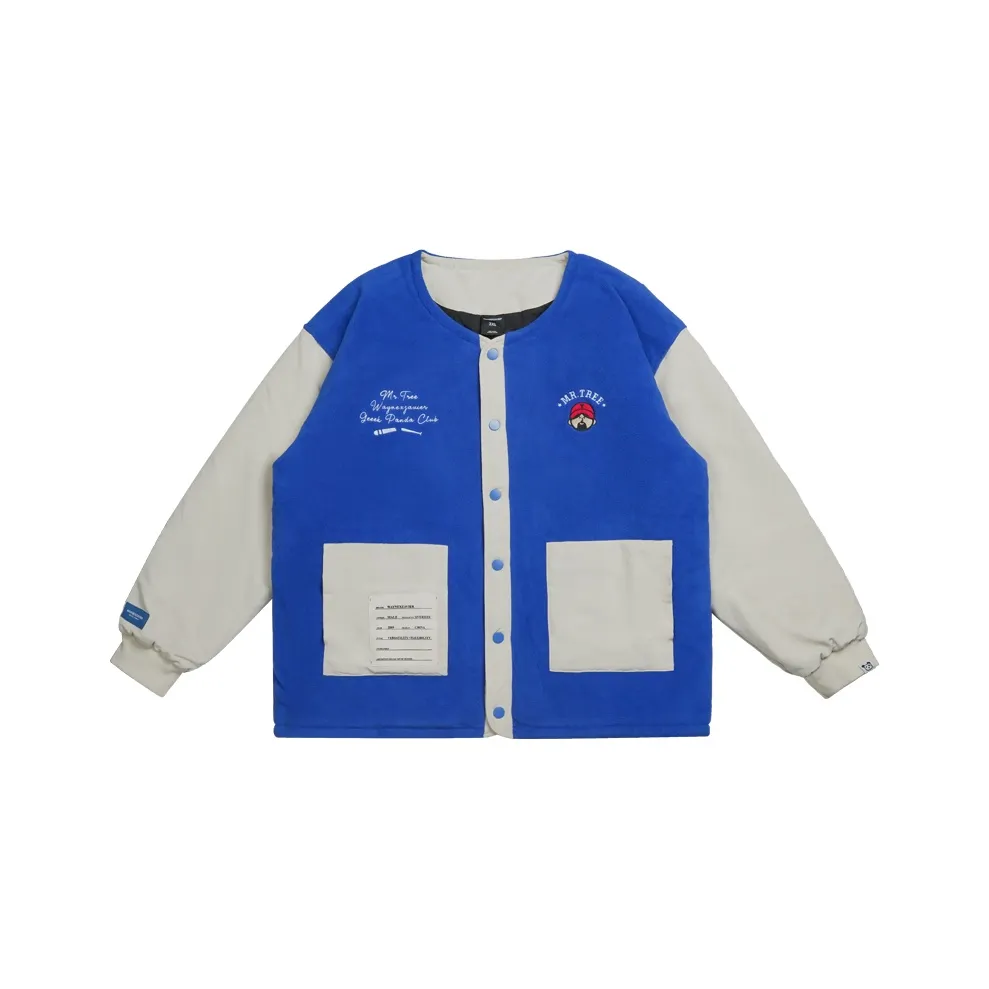 WAYNEXZAVIER Cartoon Letter Collarless Loose Fit Puffer Jacket Men's Blue