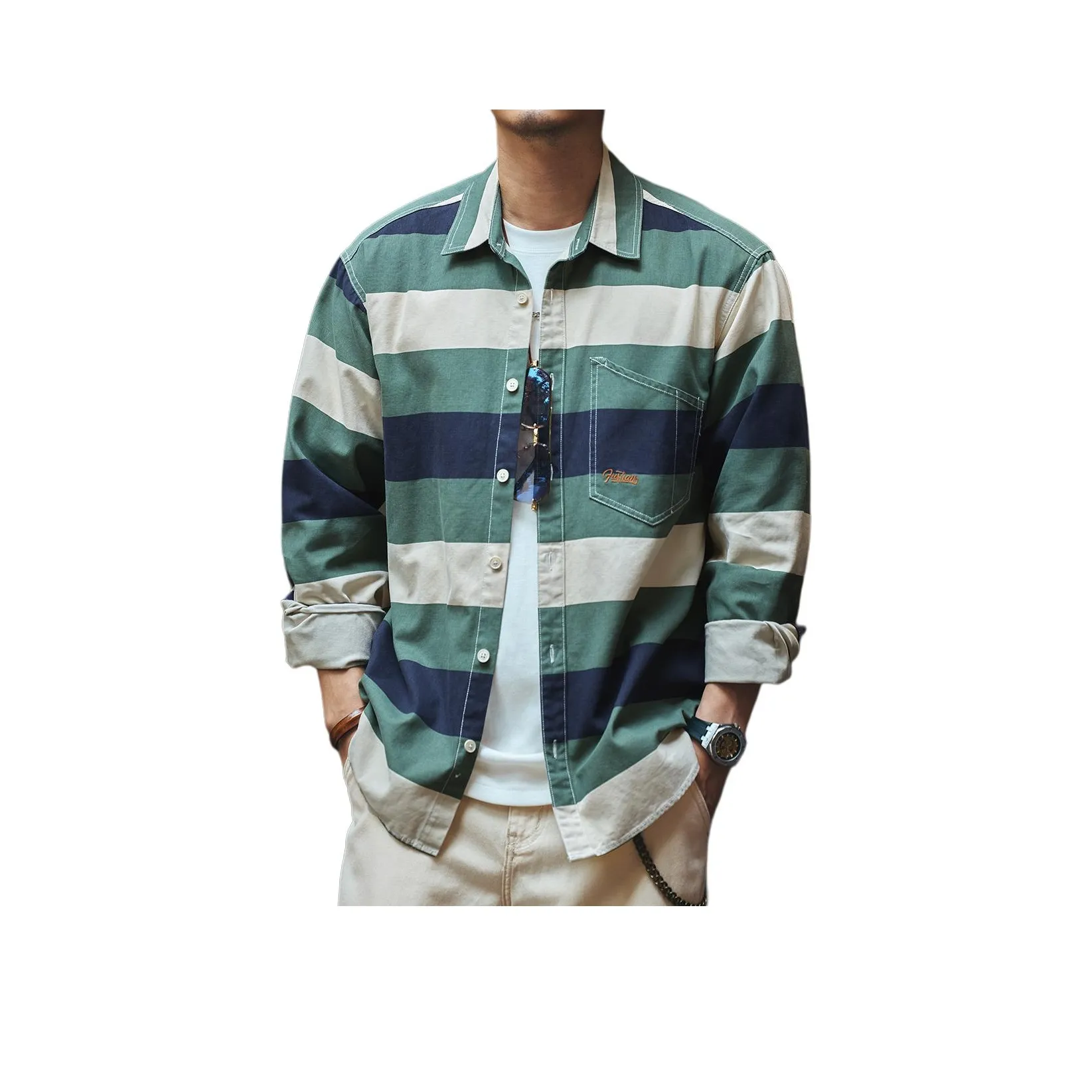 GELANLU Рубашка Унисекс Синий Зеленый