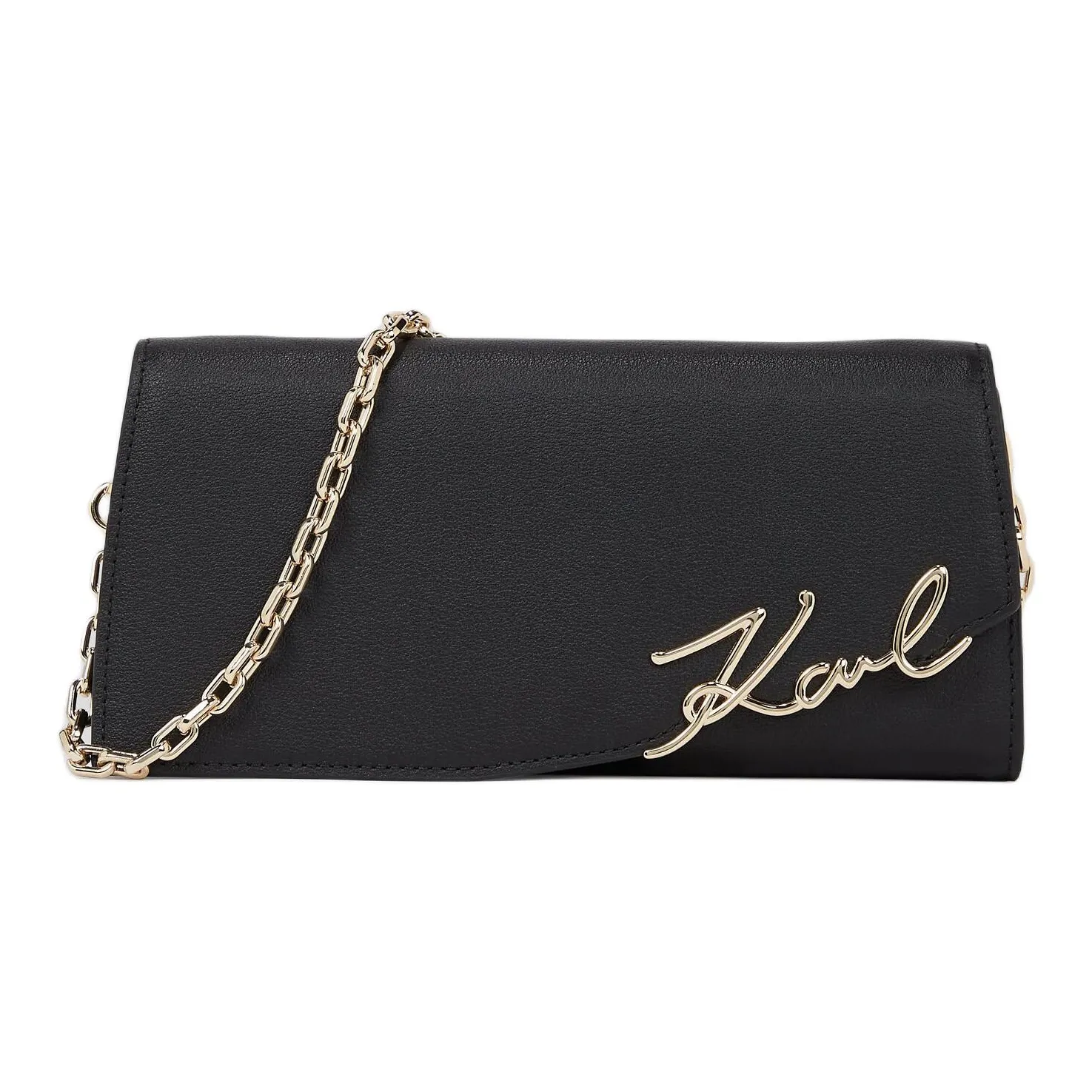 KARL LAGERFELD K/SIGNATURE Cow Leather Shoulder Bag Women's Black Gold