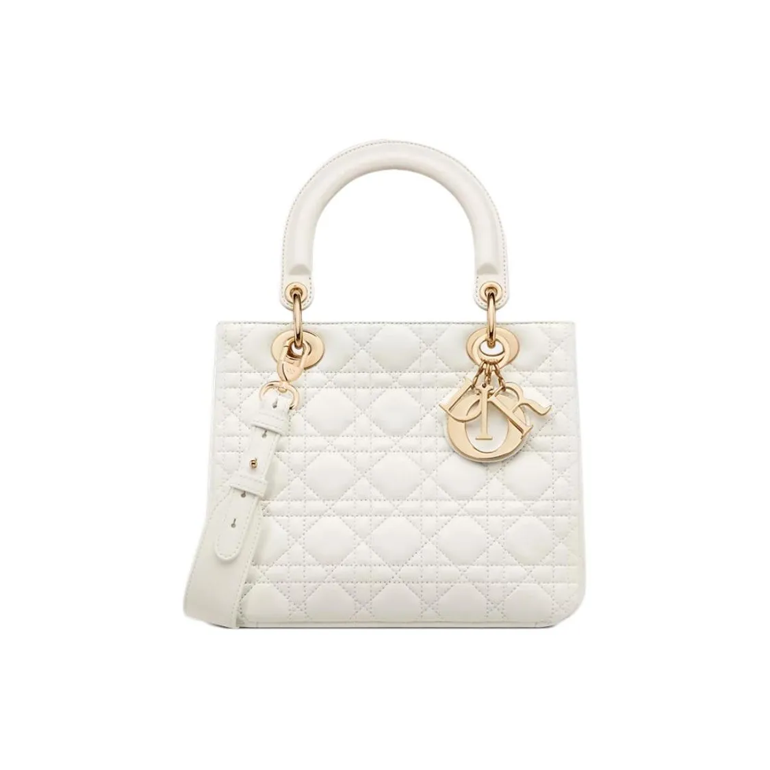 DIOR Lady Dior Sheepskin Shoulder Bag, Crossbody Bag, Handbag Medium Size Women's White