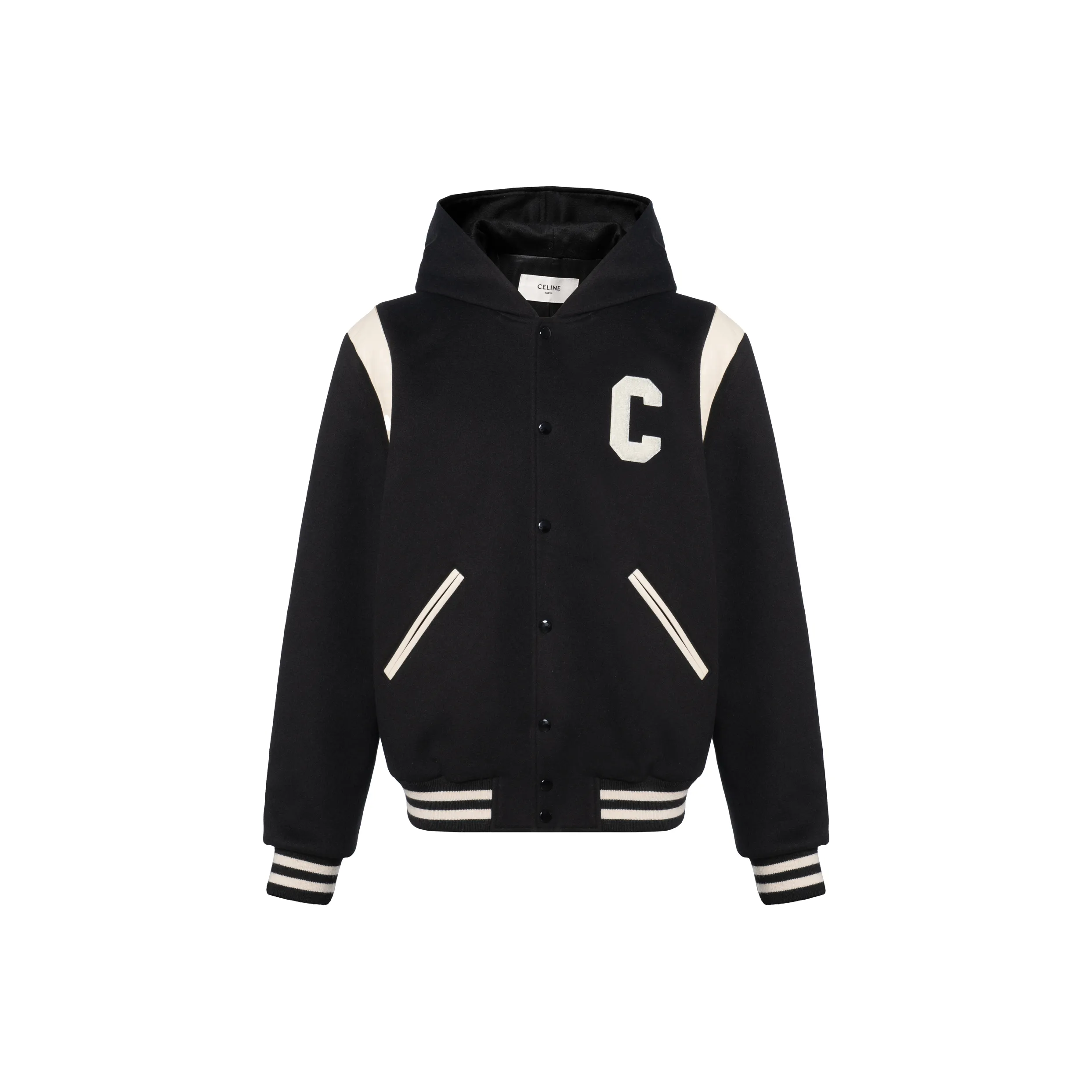 CELINE Hooded Cashmere Wool Teddy Jacket