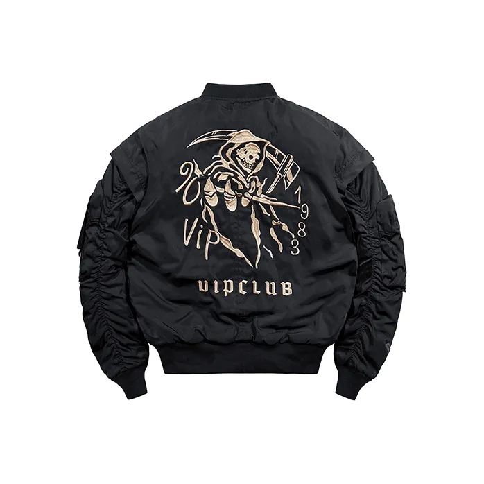 VIP Embroidered Cargo Jacket Thickened Pilot Jacket Puffer Jacket Baseball Jacket Unisex Black