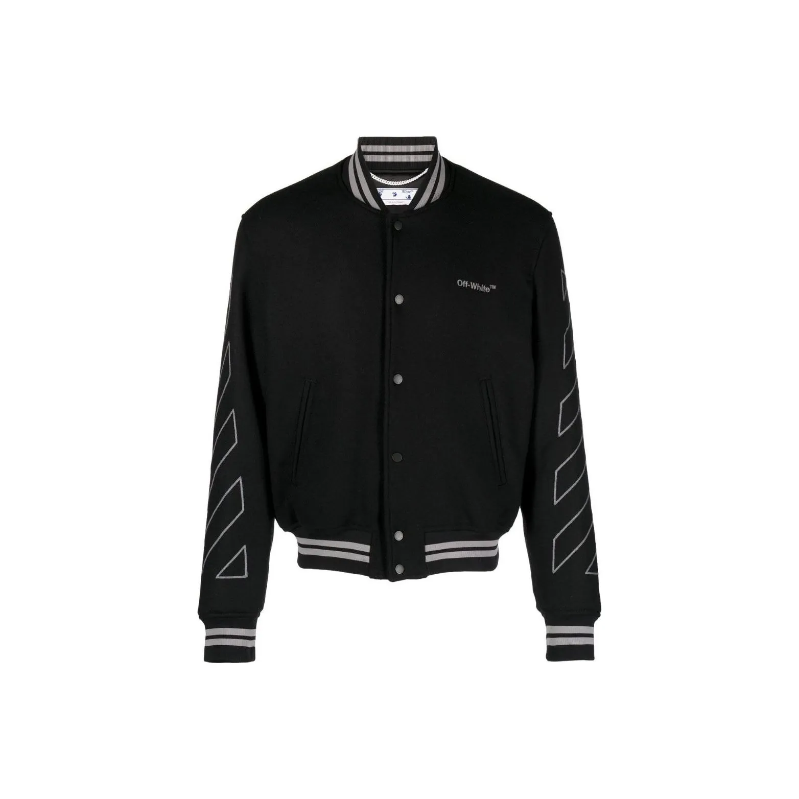 OFF WHITE Diagonal Outline Logo Embroidered Wool Varsity Jacket