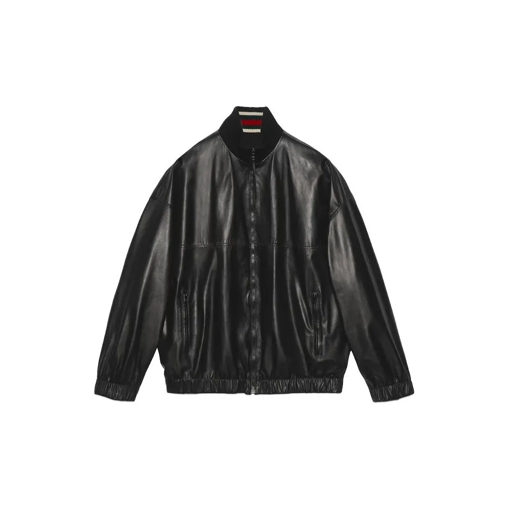 GUCCI Logo-embroidered Leather Bomber Jacket