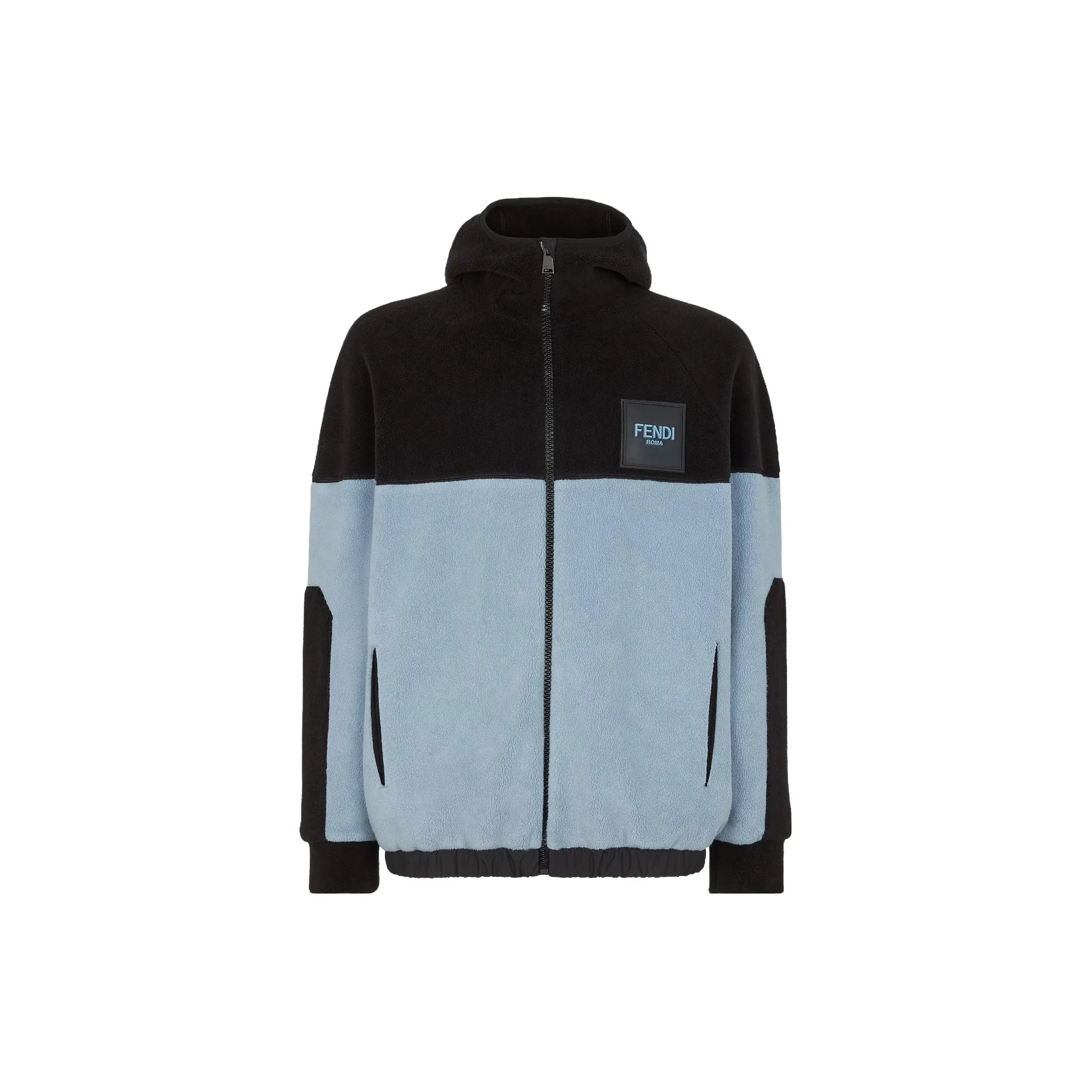 FENDI Fleece Logo Patch Zipped Hoodie