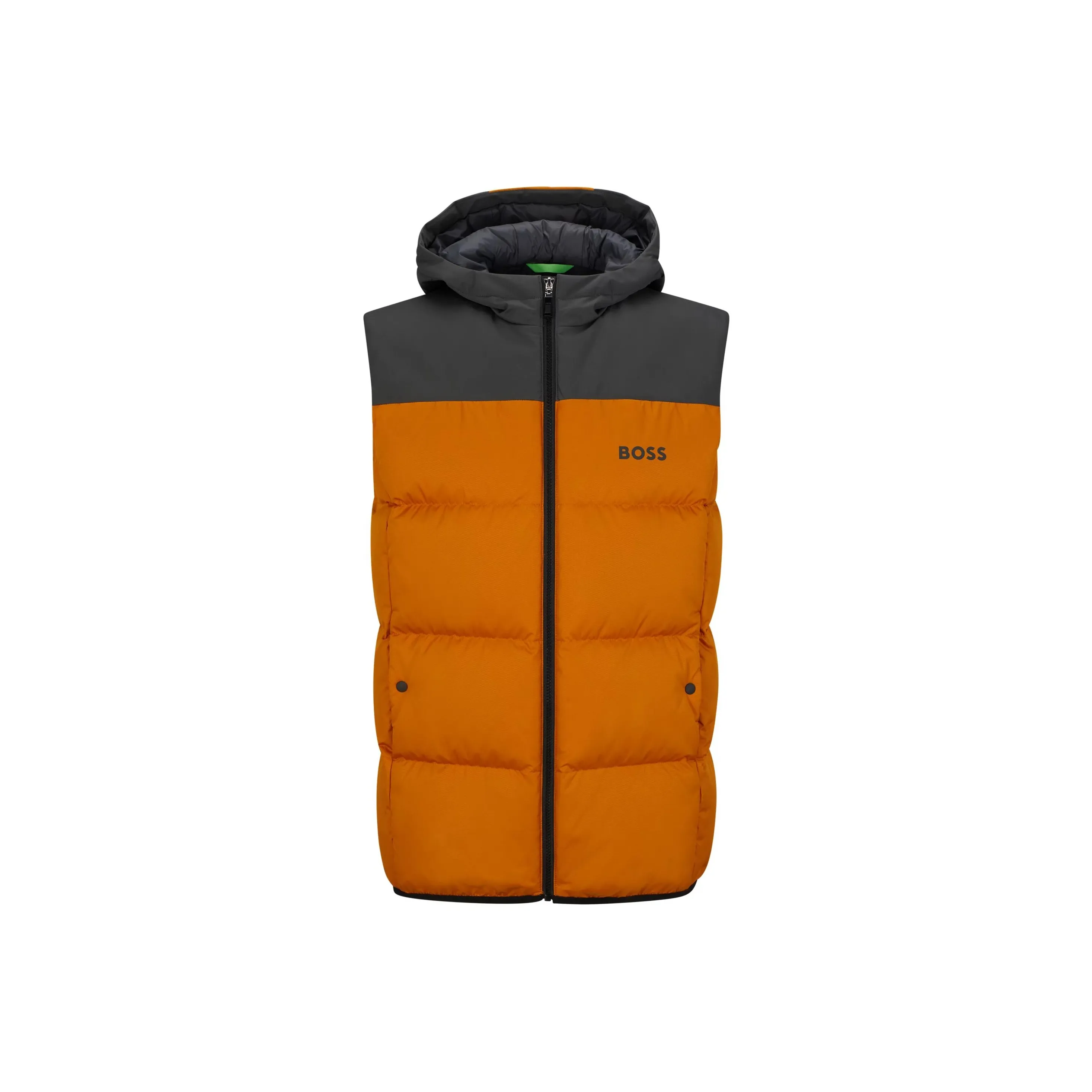 HUGO BOSS Water Repellent Hooded Gilet With Logo Detail Down Jacket Men's Orange