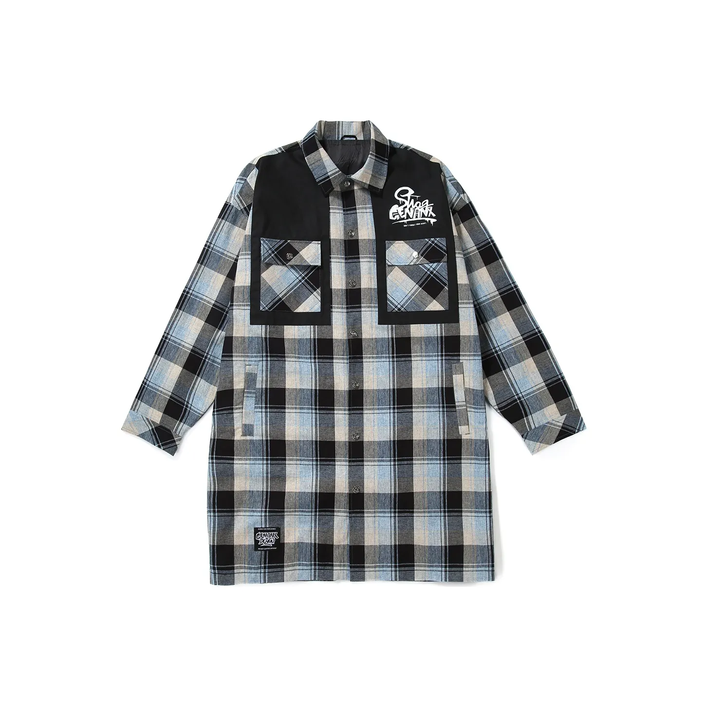GENANX Trench Coats Unisex Apricot Blue Plaid
