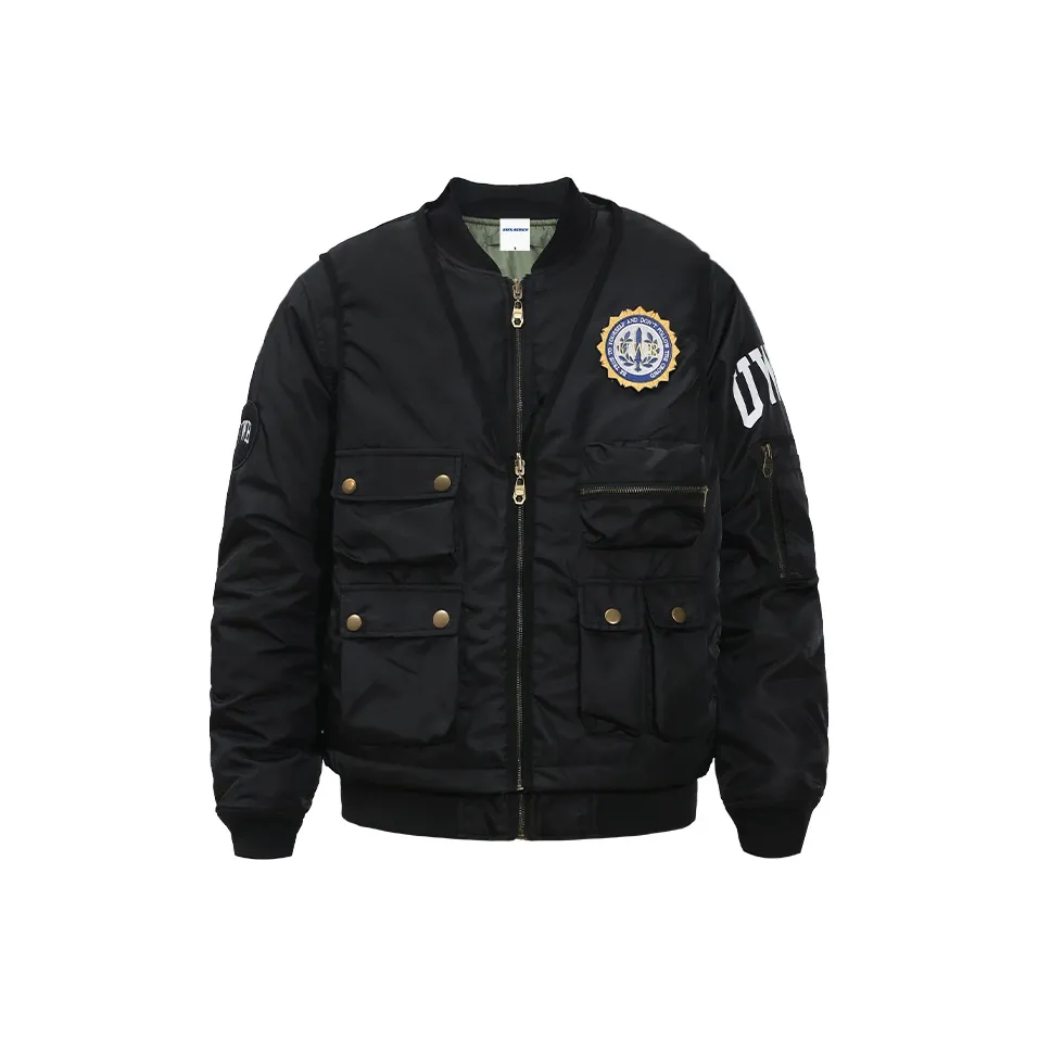 UNTILWERICH Padded Puffer Jacket Coat Thickened Pilot Air Force Baseball Jacket Unisex 2-Piece Set Black