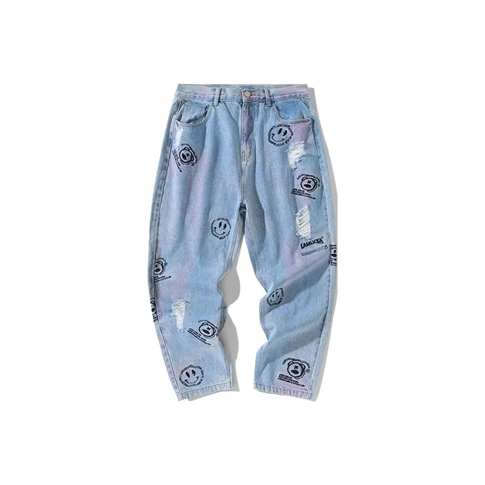 LAMLICKA Ripped Pants Jeans Unisex Blue