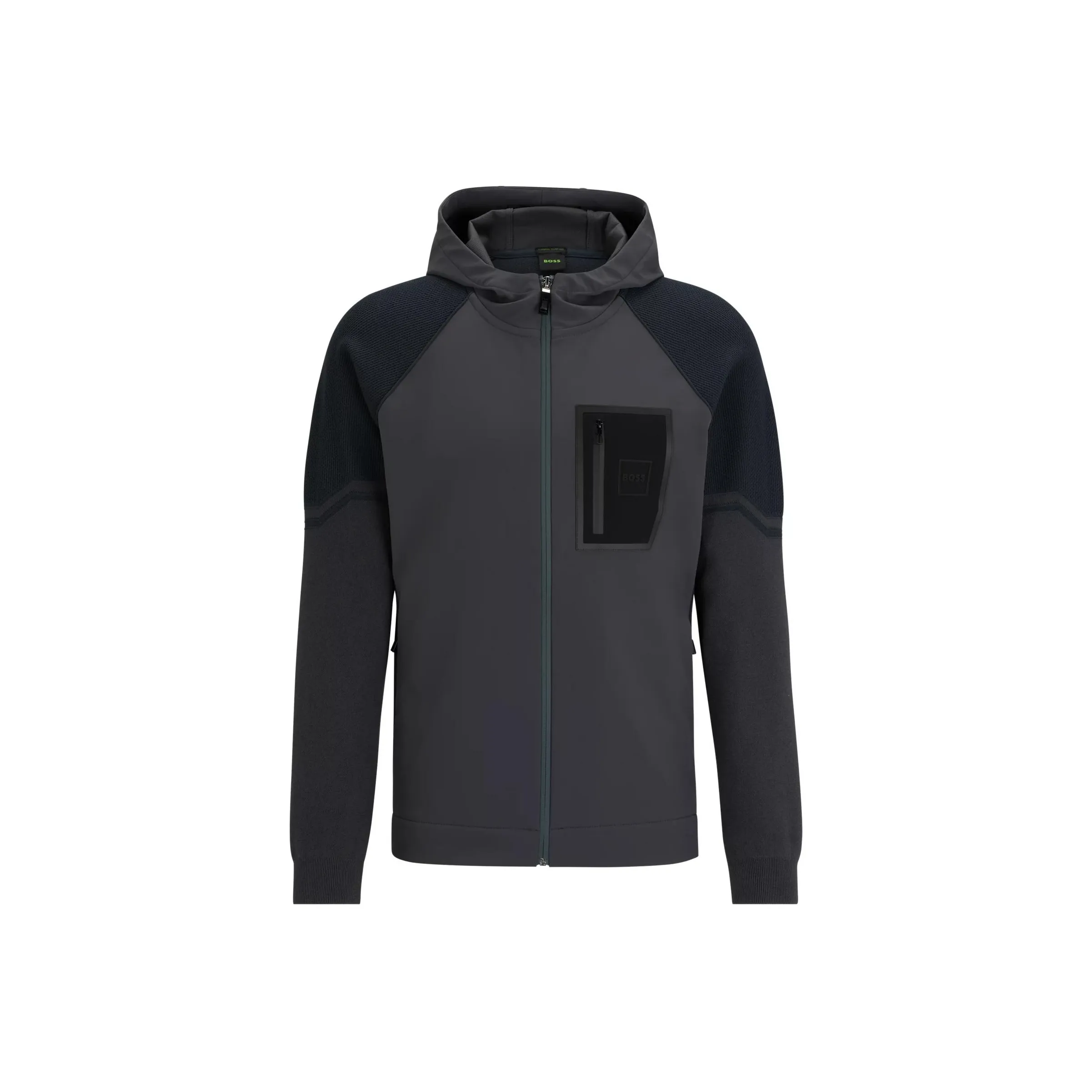 HUGO BOSS Mixed Material Hooded Jacket With Signature Pocket Jackets Coats Men's Dark Gray
