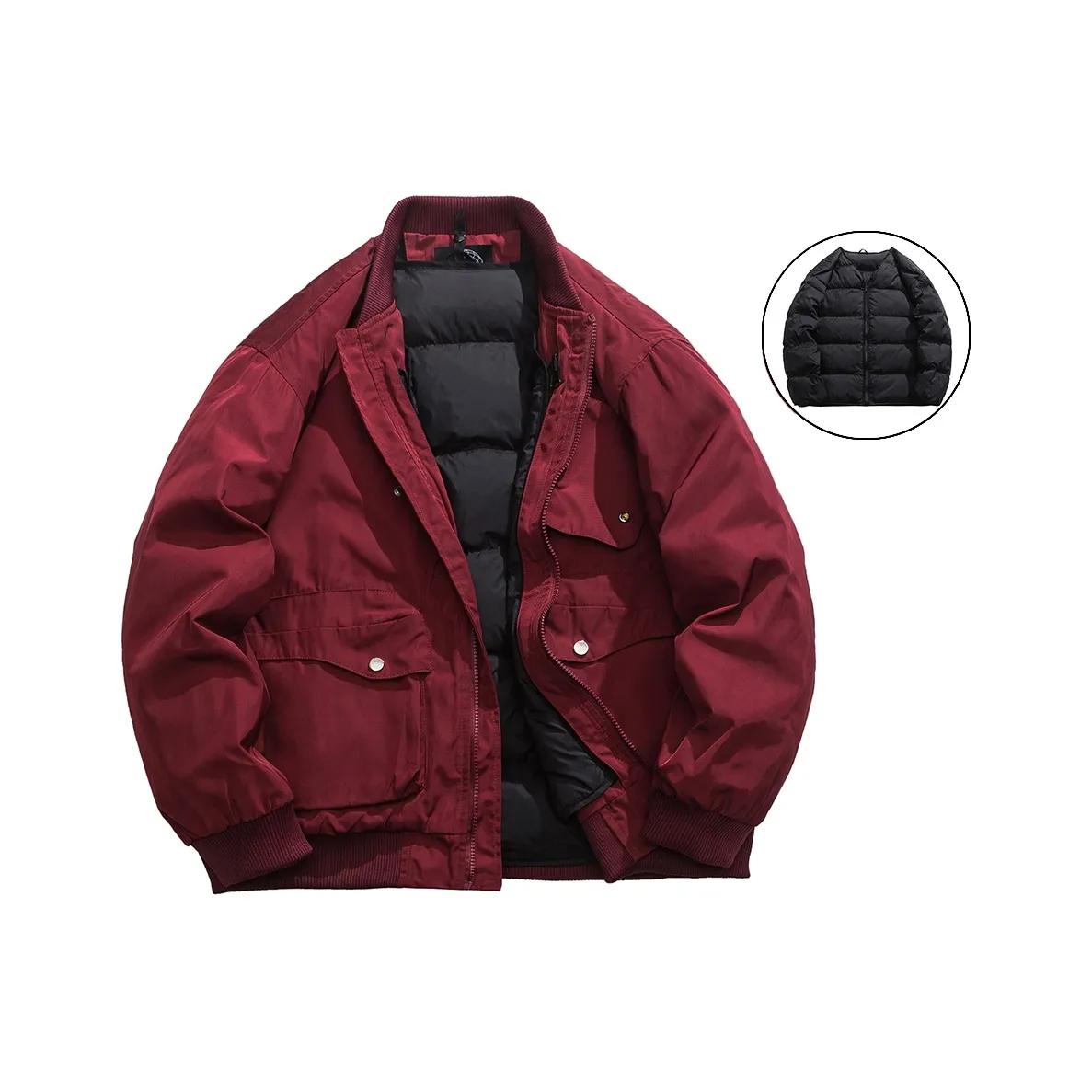MEIPIN TANG Down Jacket Coat Unisex Burgundy