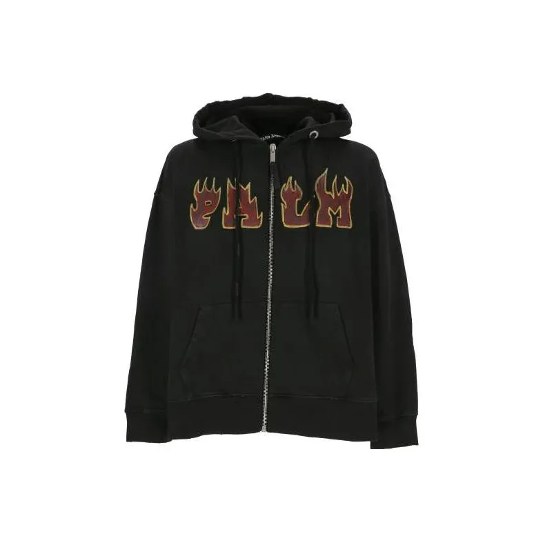 PALM ANGELS Logo Flames Zipped Vintage Hoodie
