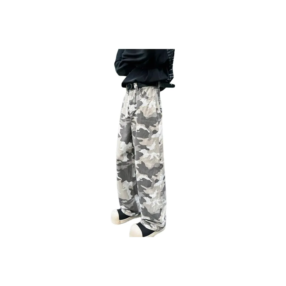 RENBEN Jeans Unisex Gray Camouflage