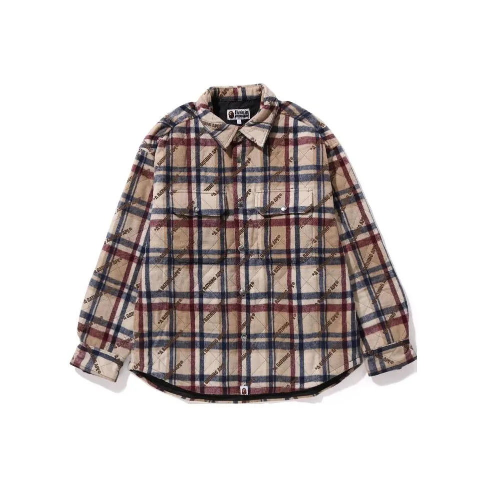 Bape A BATHING APE Logo Check Pattern Padded Flannel Shirt Jacket