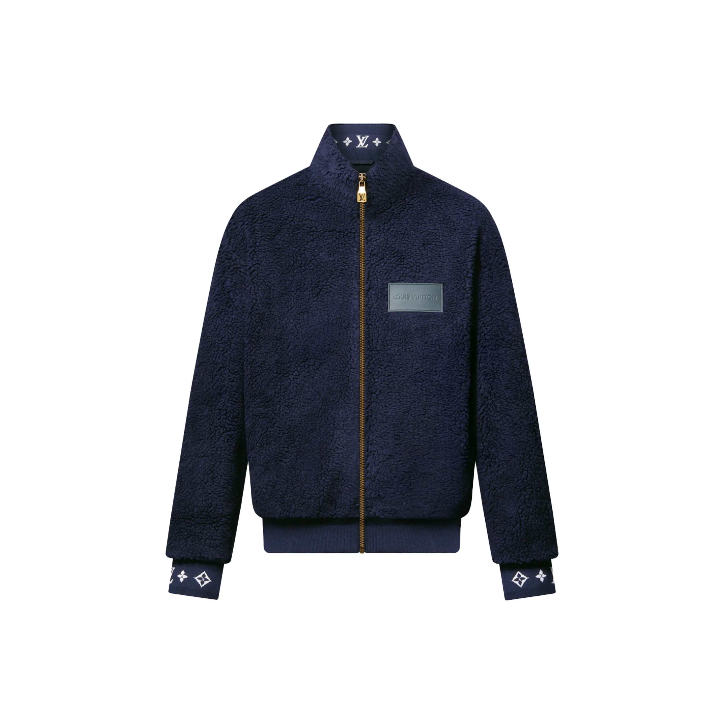 Lv 1AHUGL Leather Patch Fleece Blouson