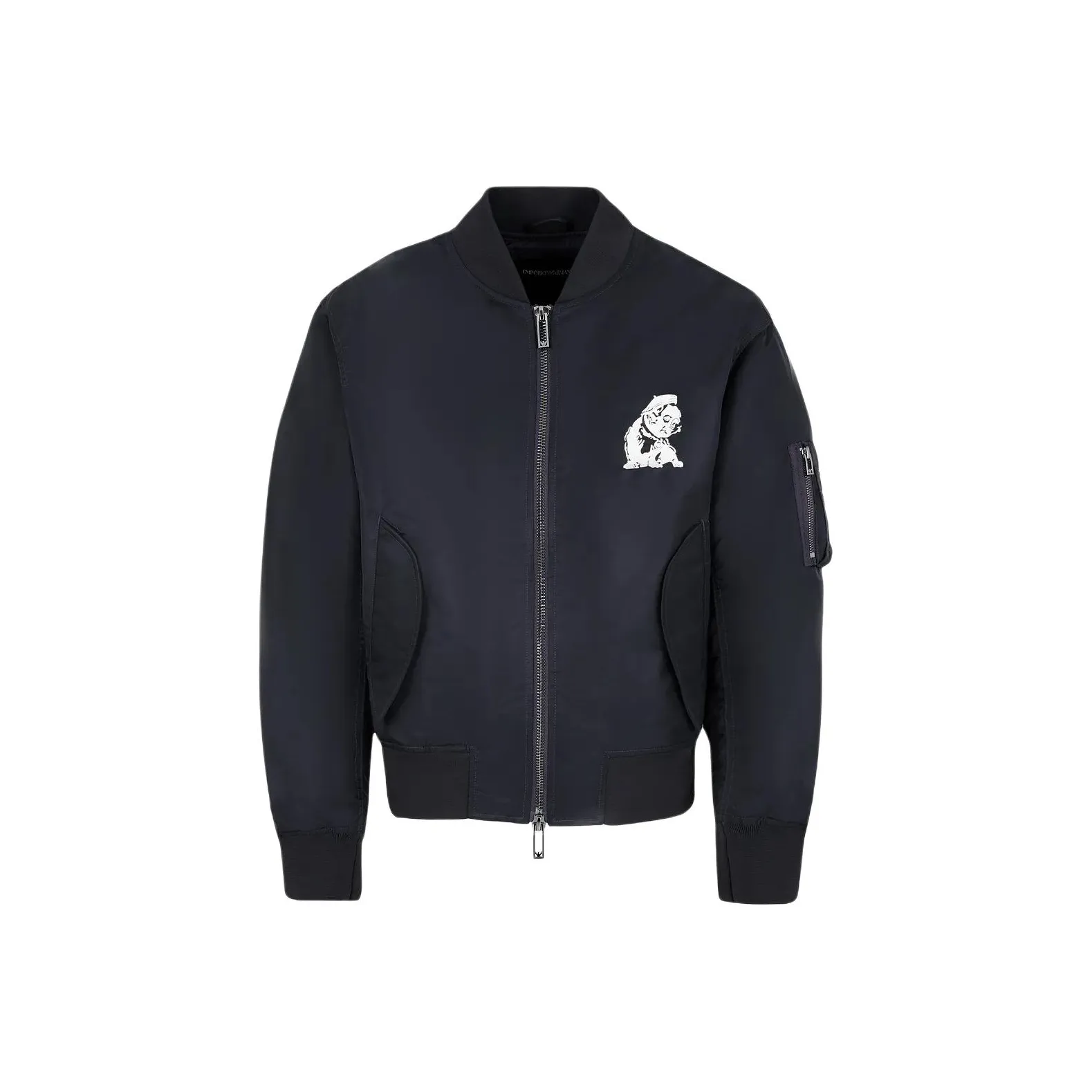 EMPORIO ARMANI Shiny Nylon Bomber Jacket With French Bulldog Embroidery