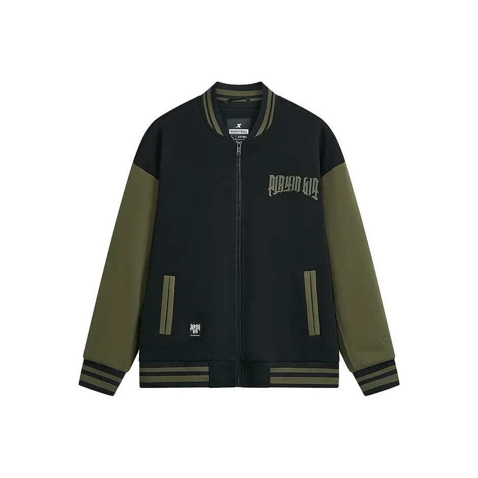 XTEP Бейсбольная куртка Мужская Глубокий черный Сосновый зеленый