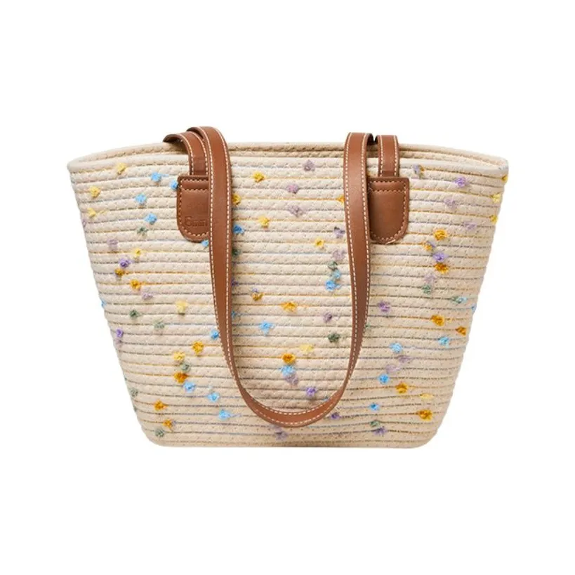 15 MINS Ткань Синтетическая кожа Сумка-тоут Сумка через плечо Женская Экрю и Хаки Экрю Разноцветные точки