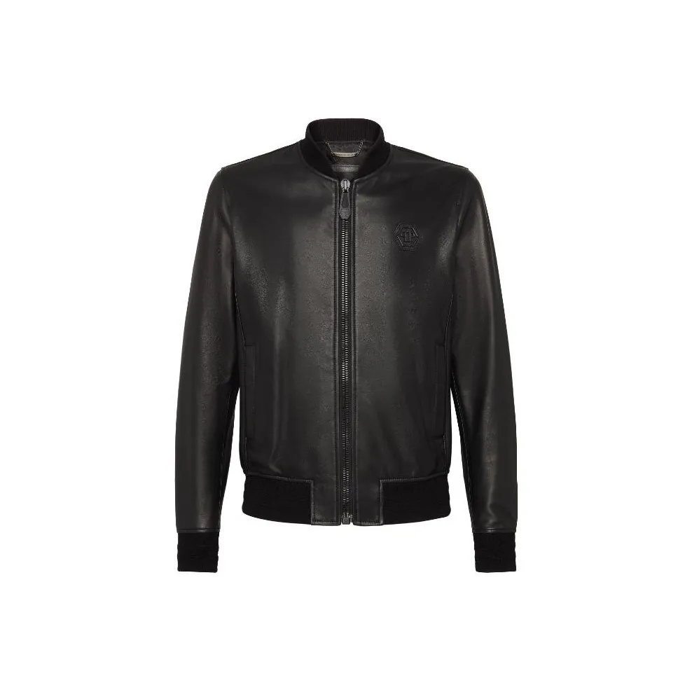 PHILIPP PLEIN FW23 Leather Bomber Philipp Plein Tm Jackets Coats Men's Black