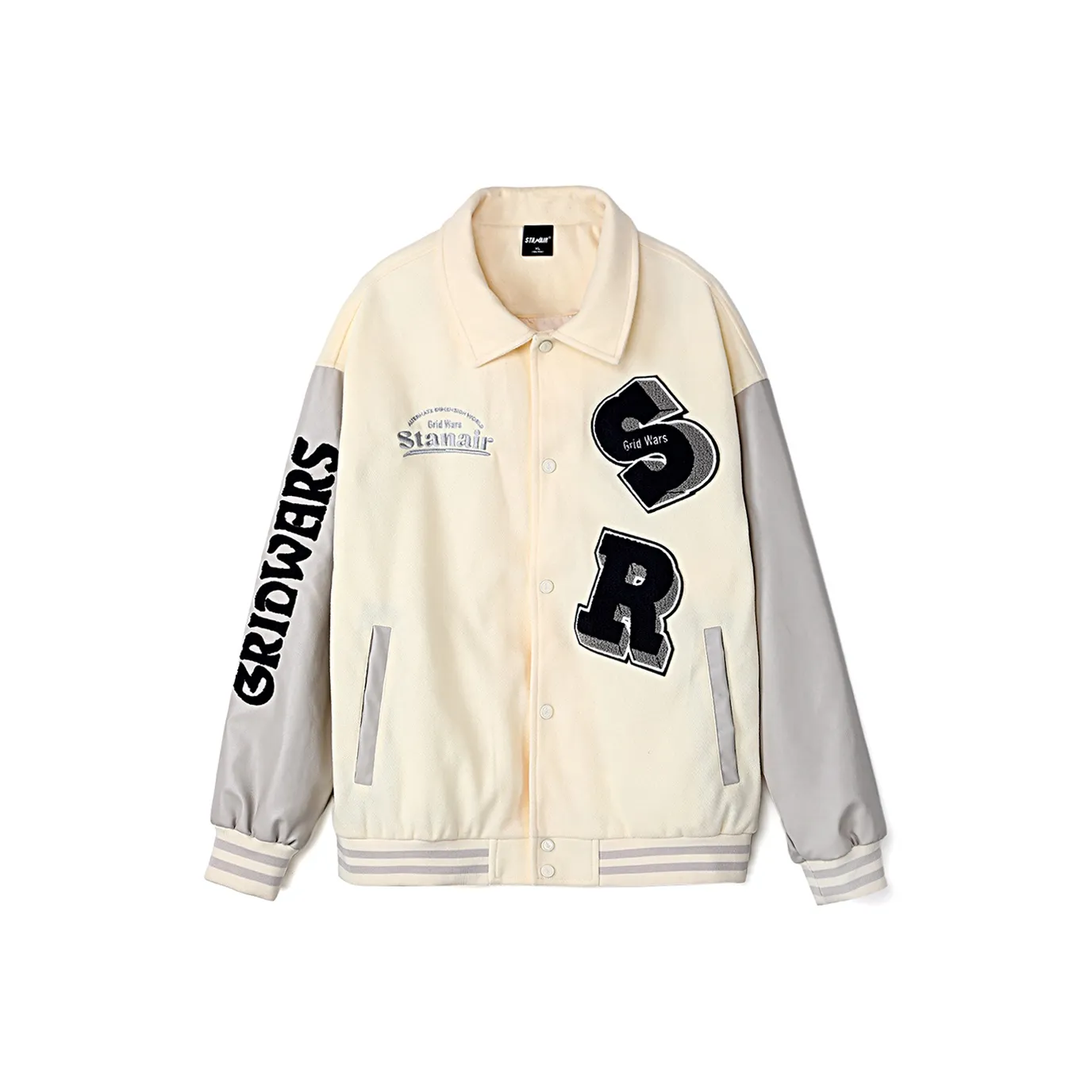 STANAIR Letter Embroidered Drop Shoulder Loose Fit Baseball Jacket Unisex