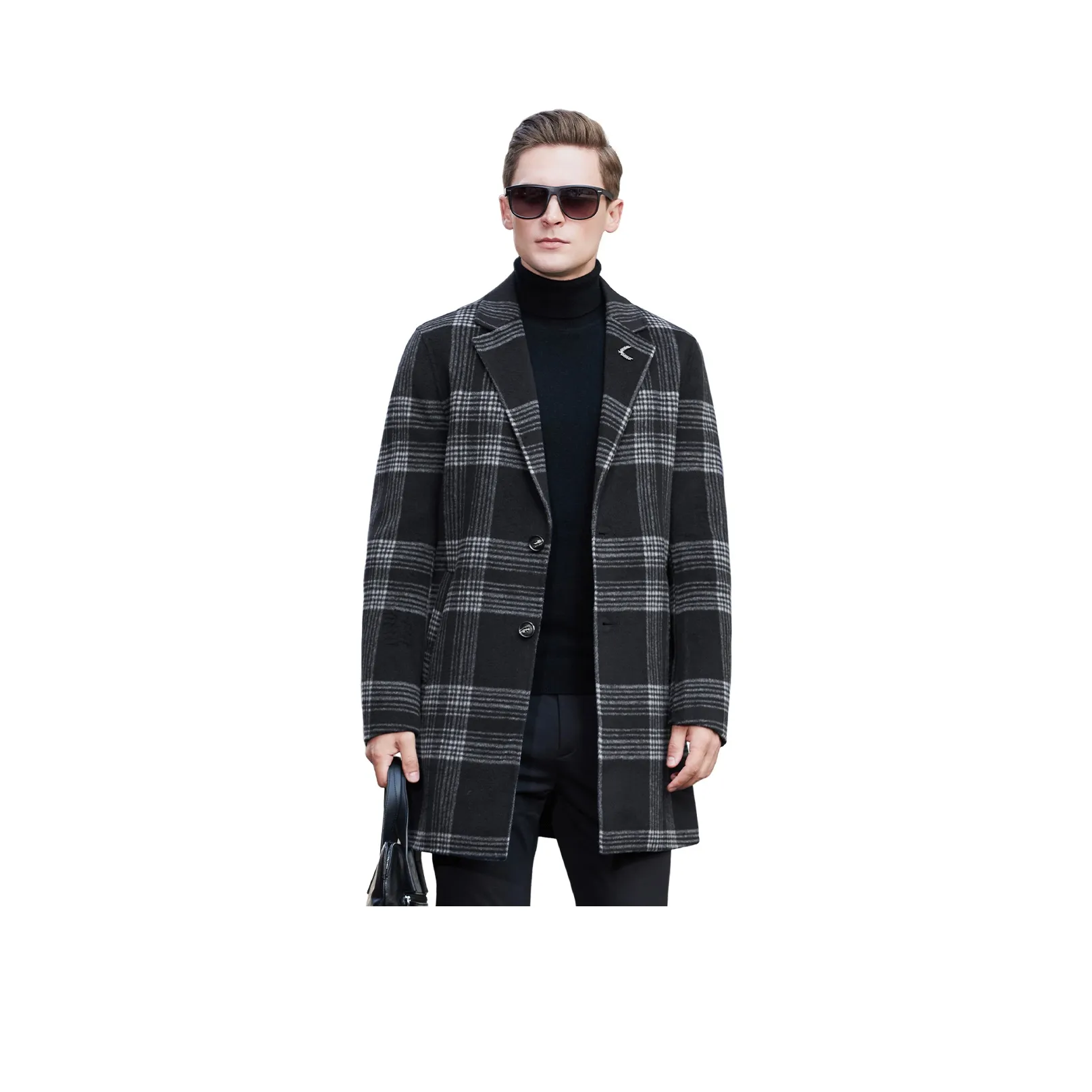 FORTEI Пальто Мужское Черное Белое Клетка