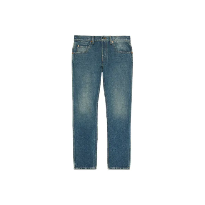 GUCCI Tapered Fit Washed Marbled Denim Jeans