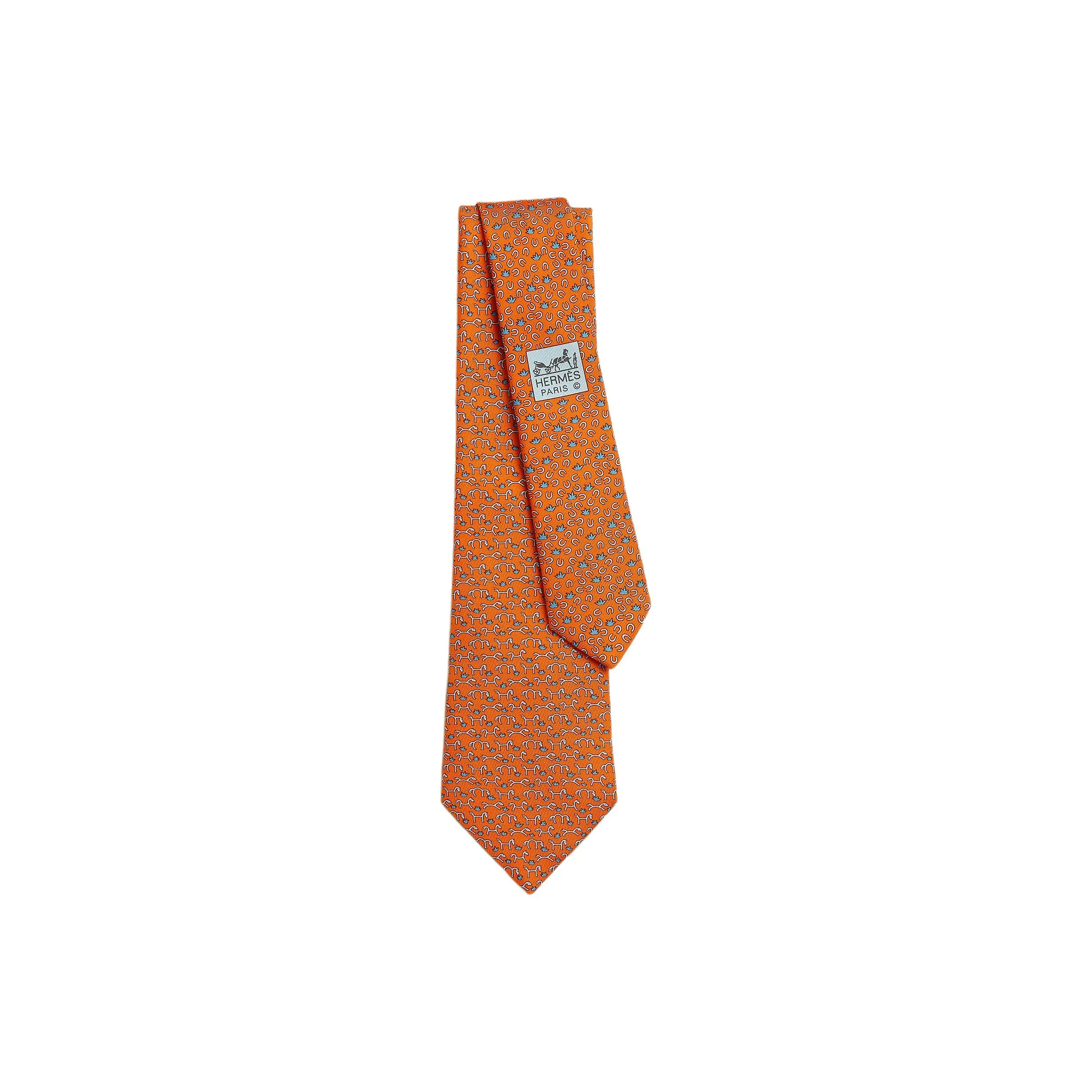 HERMES Mulberry Silk Ties Men's Orange