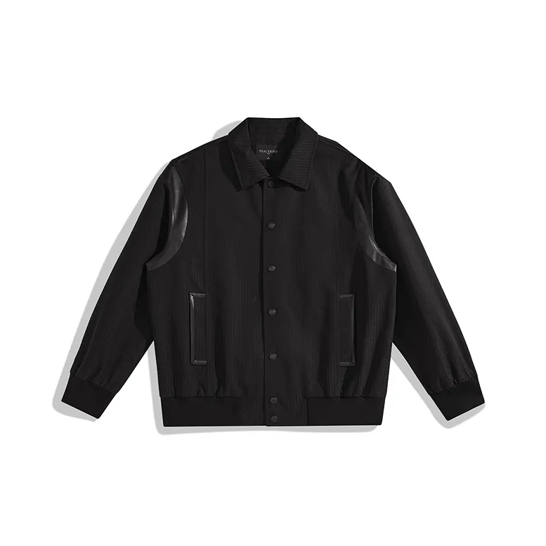 PEACEBIRD MEN PU Leather Patchwork Vintage Casual Coat Trendy Lapel Jackets Men's