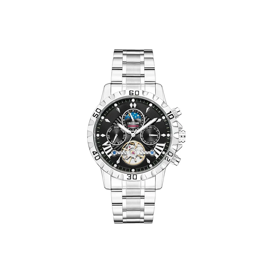 LIBER AEDON Artisan Collection Automatic Mechanical Movement Steel Strap Black Dial Men's Watches