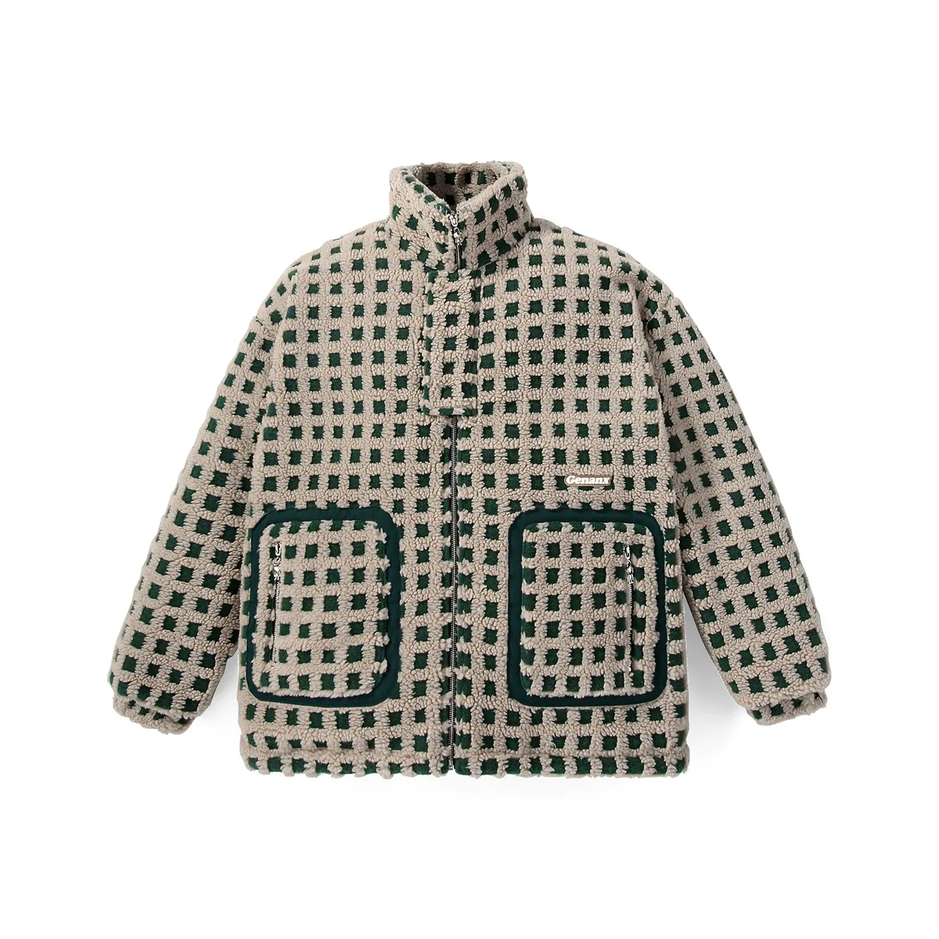 GENANX Хлопковый пуховик унисекс зеленый в клетку