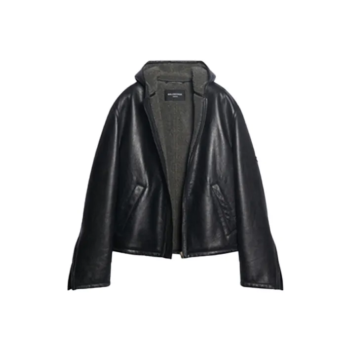 Balenciaga Leather Jackets Men's Black