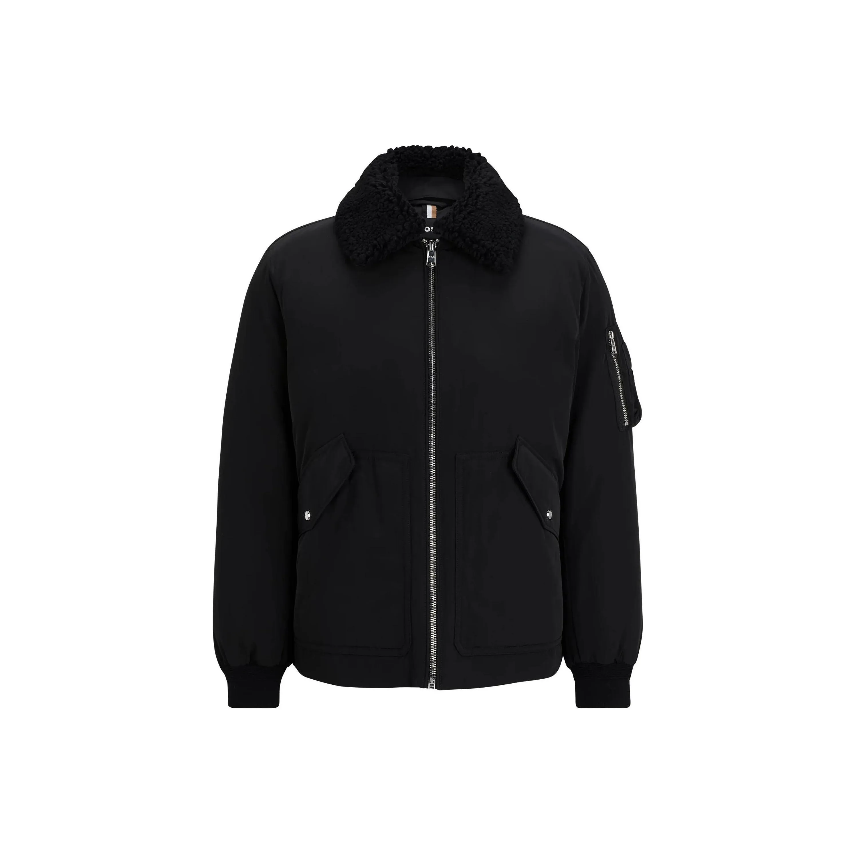 HUGO BOSS Water Repellent Jacket With Faux Fur Collar Jackets & Coats Men's Black
