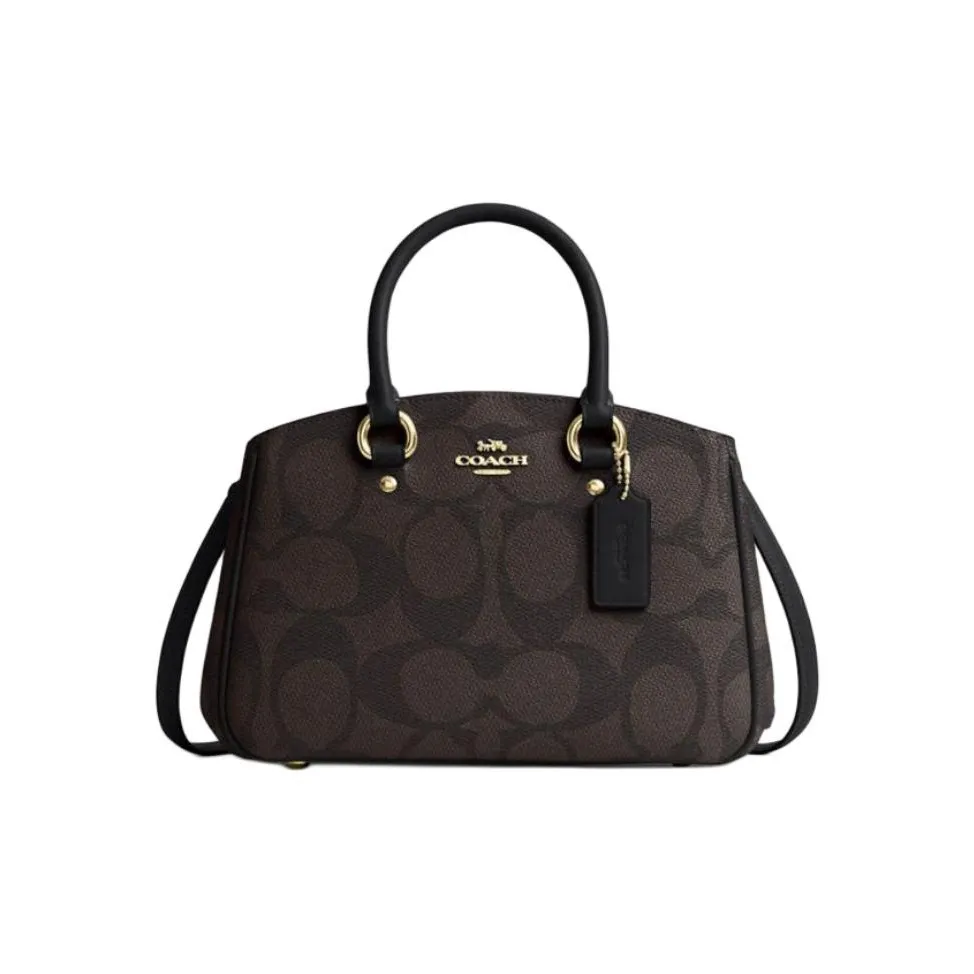 COACH Покрытый холст Одно плечо Сумка Маленькая Женская Золотая Ореховая Черная