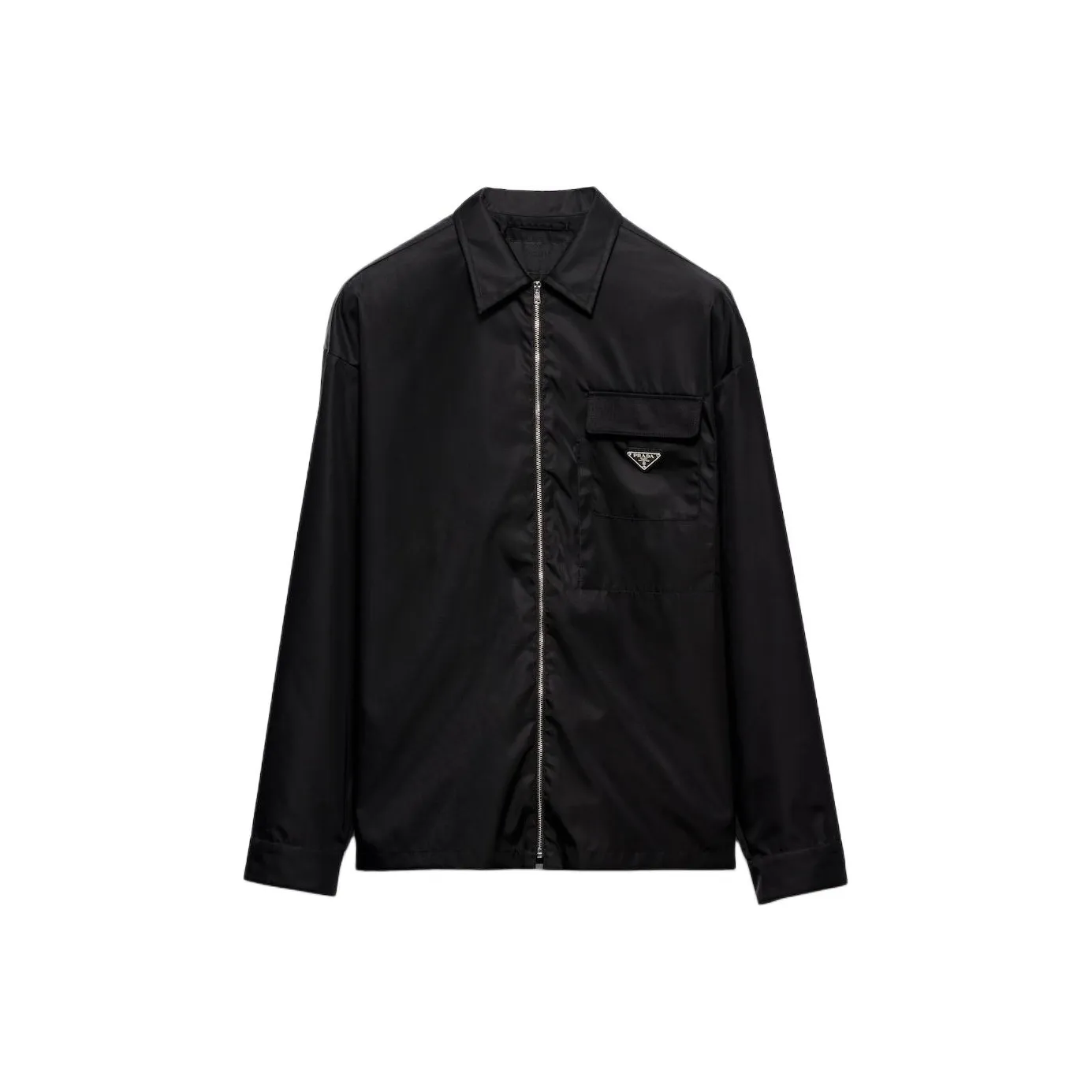 PRADA Logo Plaque Zip-Up Shirt