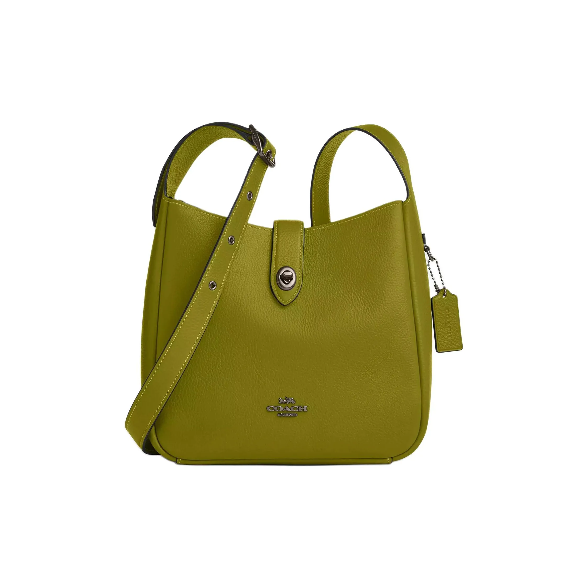 COACH Hadley Leather Shoulder Bag Medium Size Women's Bright Olive Green