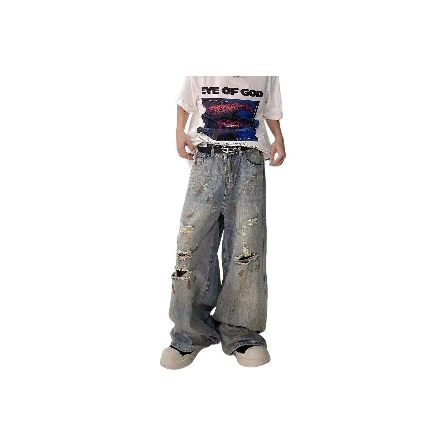 MGXEK Jeans Unisex Ink Splatter Ripped