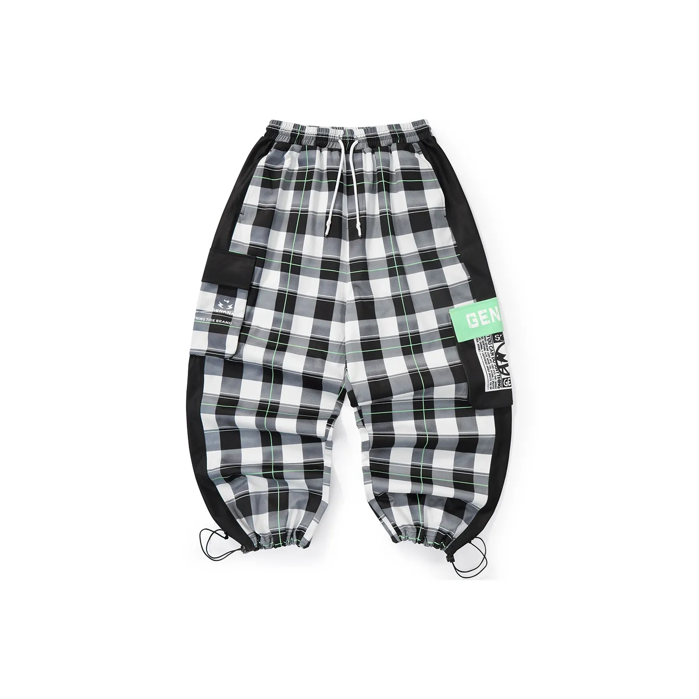 GENANX Casual Pants Unisex Gray White Plaid