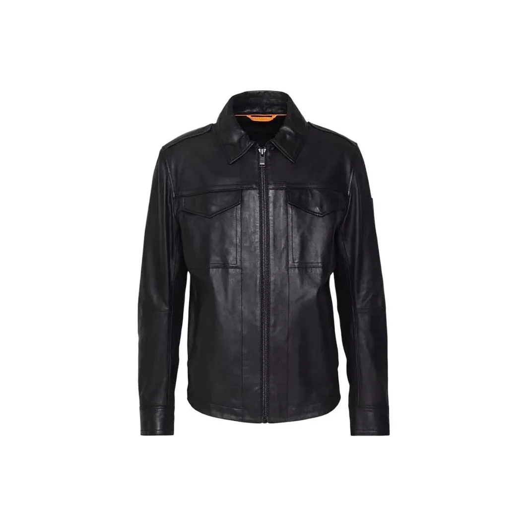 HUGO BOSS Leather Jacket Men's Black