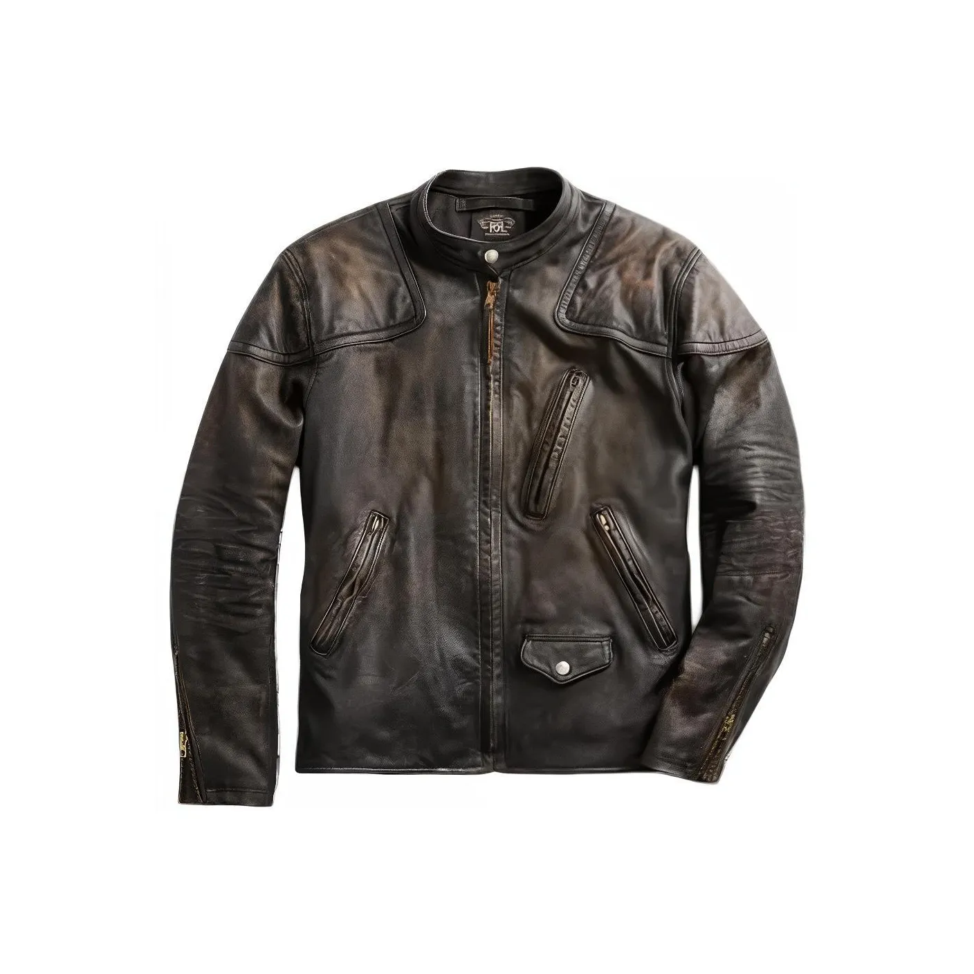 Polo Ralph Lauren Slim Fit Leather Moto Jacket Jackets & Coats Men's Brown