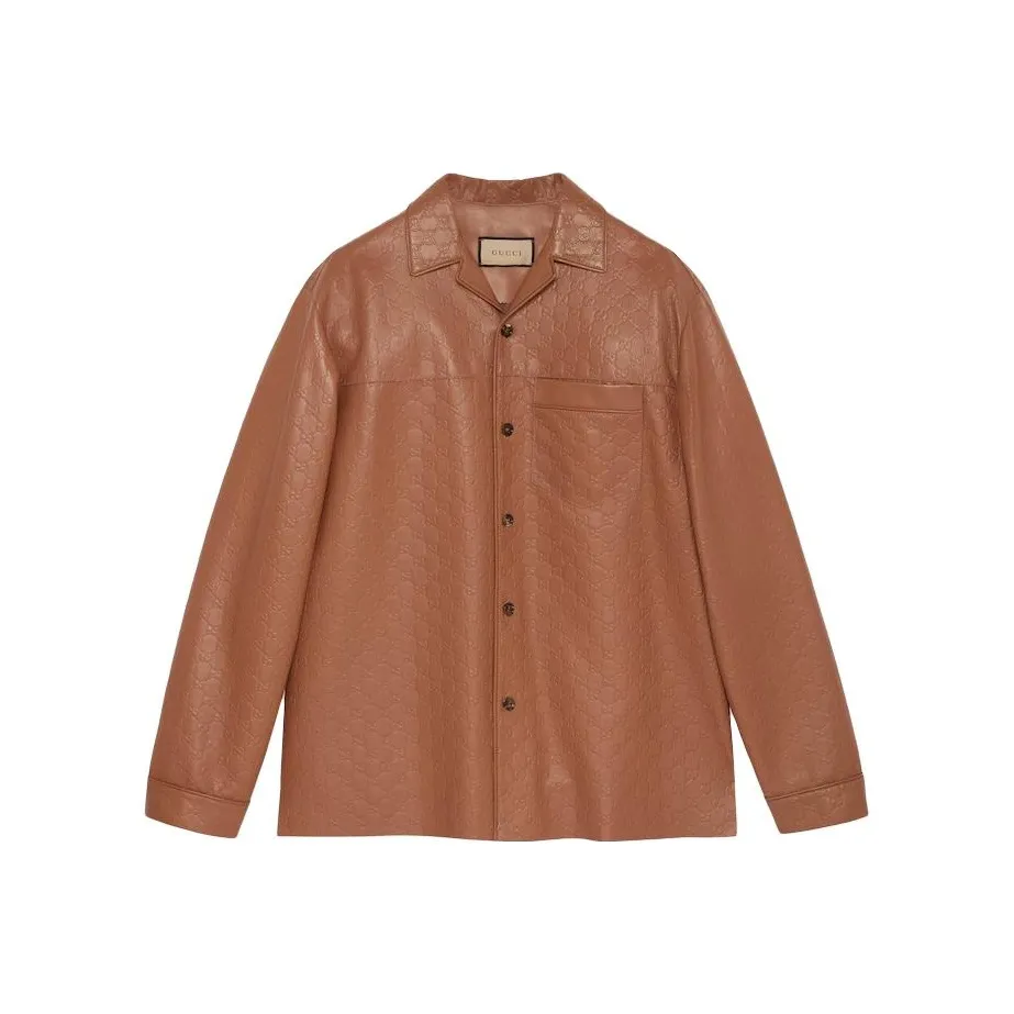 GUCCI Gg Supreme Leather Shirt Jacket