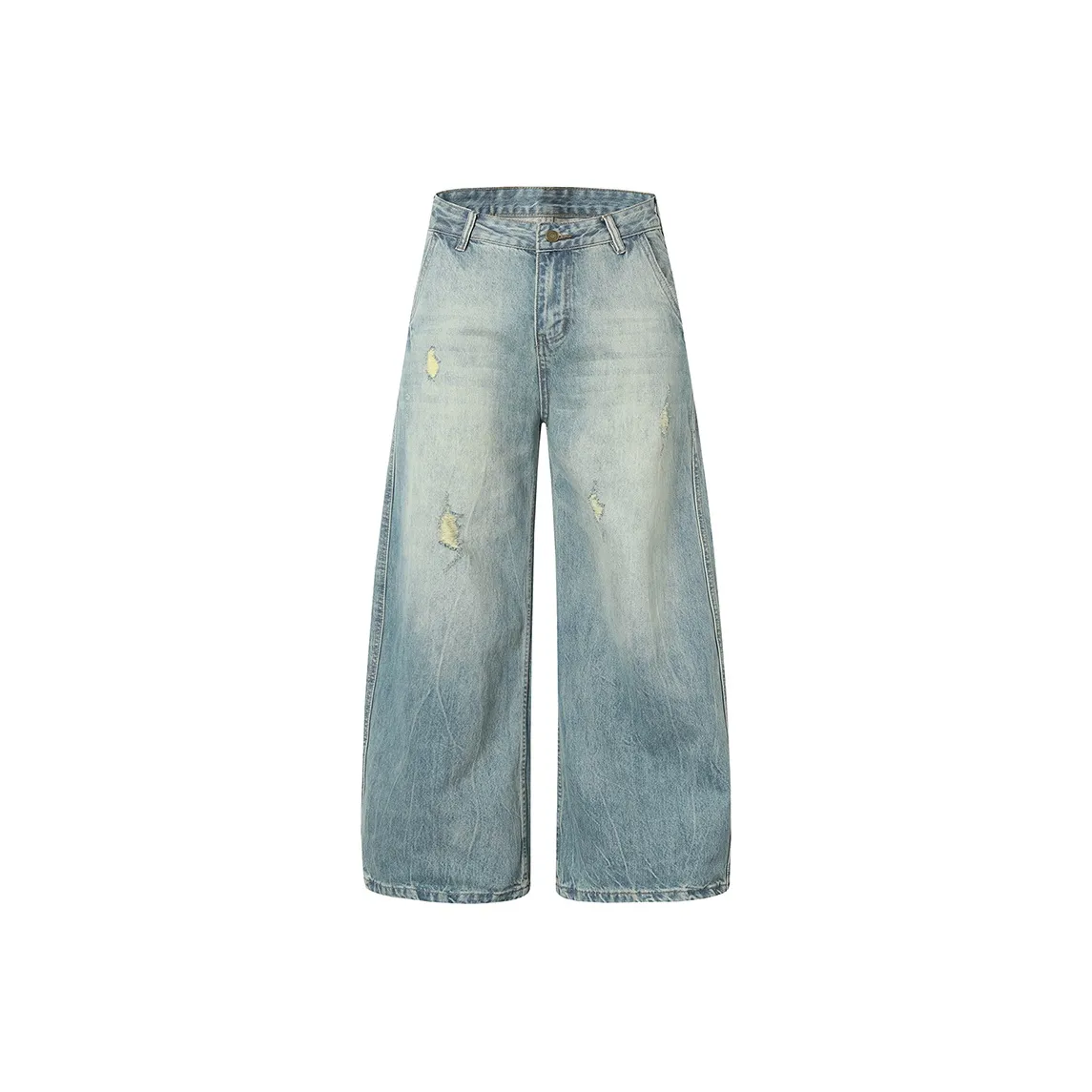 COOLALPACA Loose Fit Versatile Wide Leg Scissors Jeans Unisex Blue