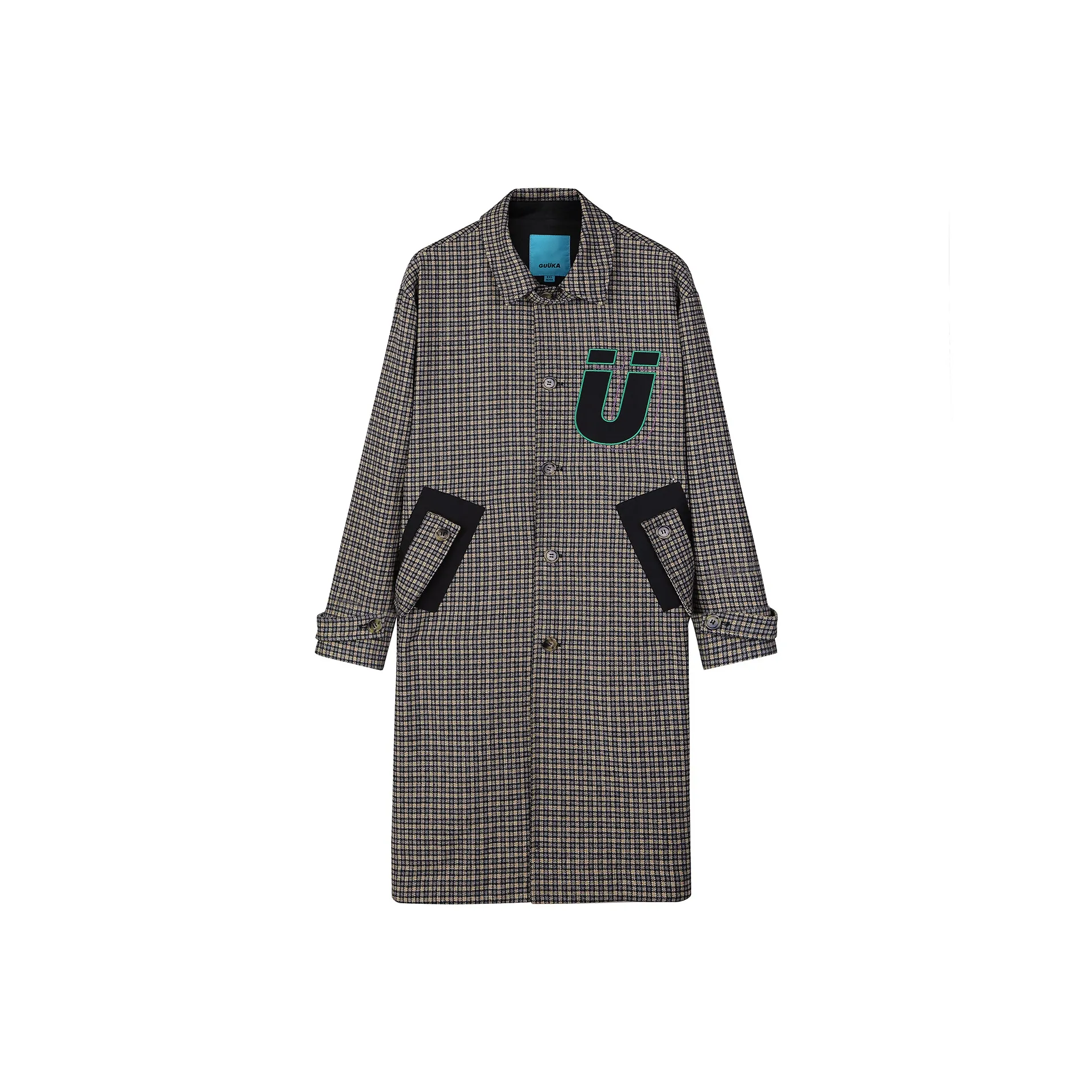 Guuka Trench Coats Men's Gray Plaid