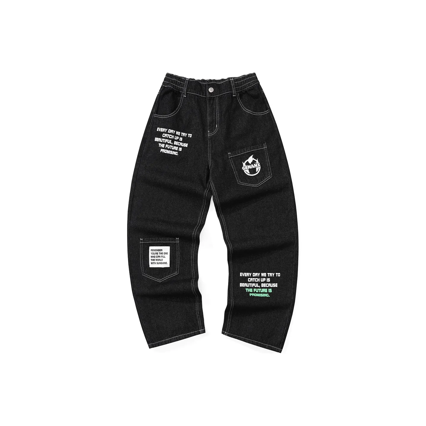 GENANX Прямой крой Брюки Джинсы Унисекс Черный